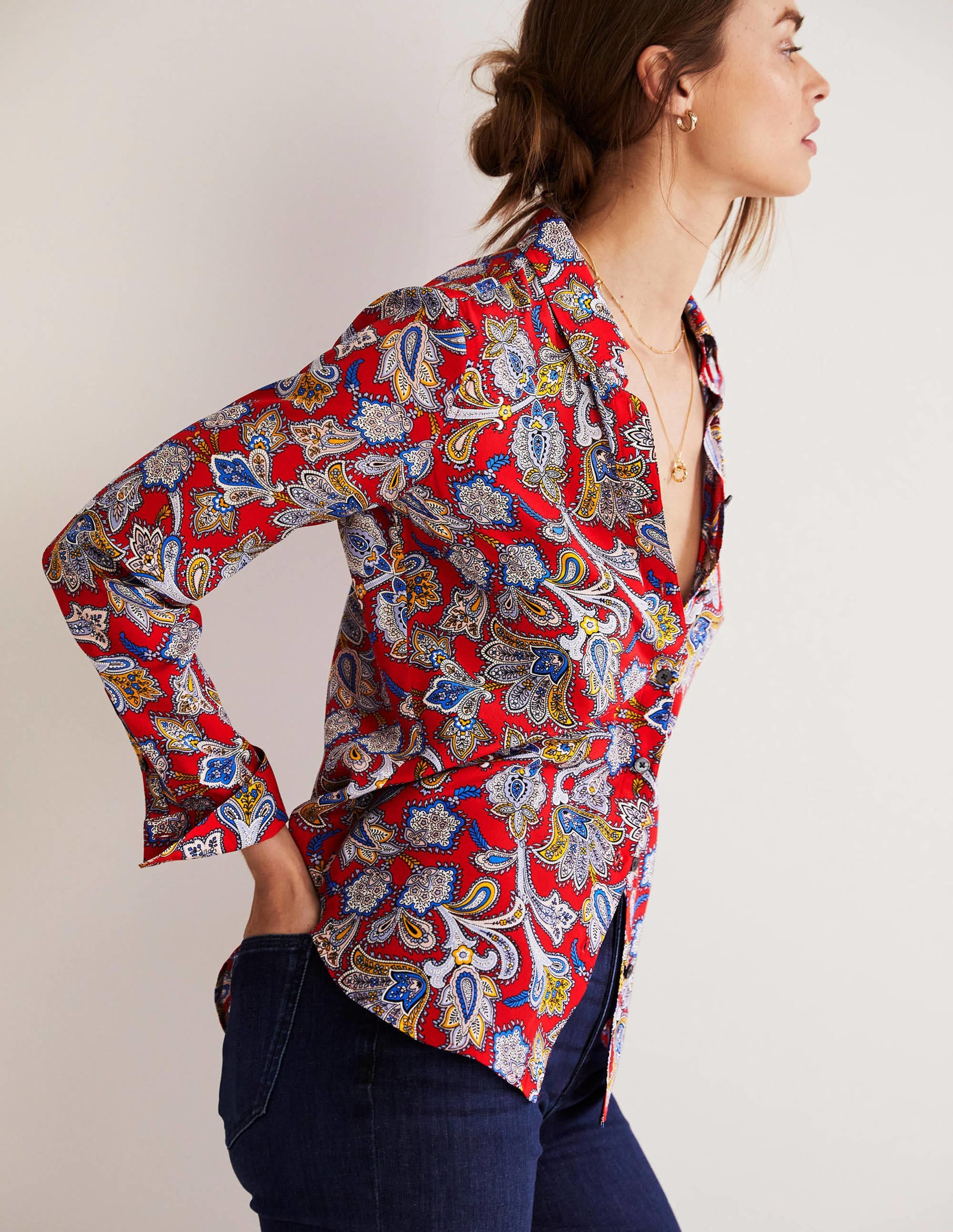 Chemise en soie-Rouge aurore, motif Paisley Bud - Image 2