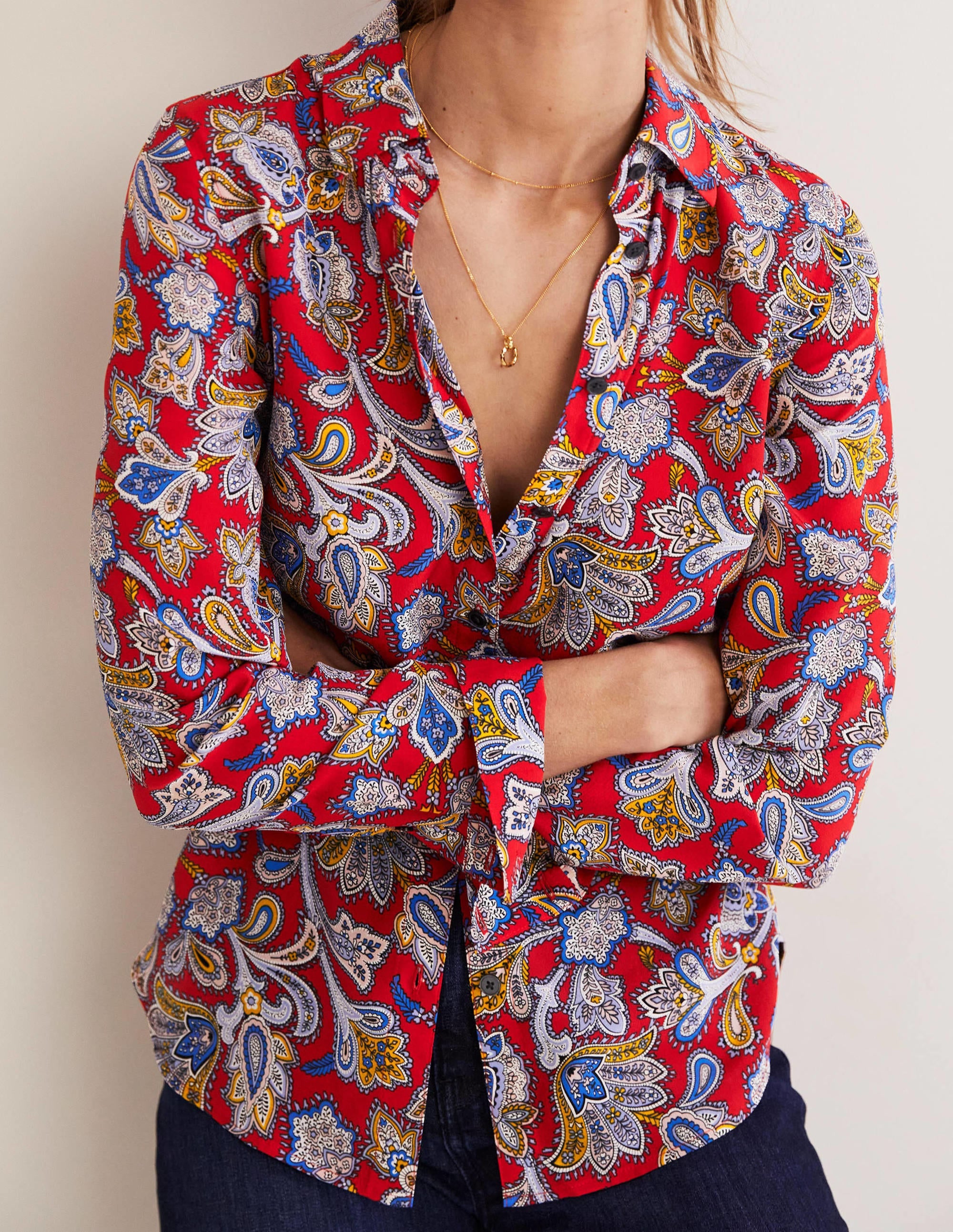 Chemise en soie-Rouge aurore, motif Paisley Bud - Image 4