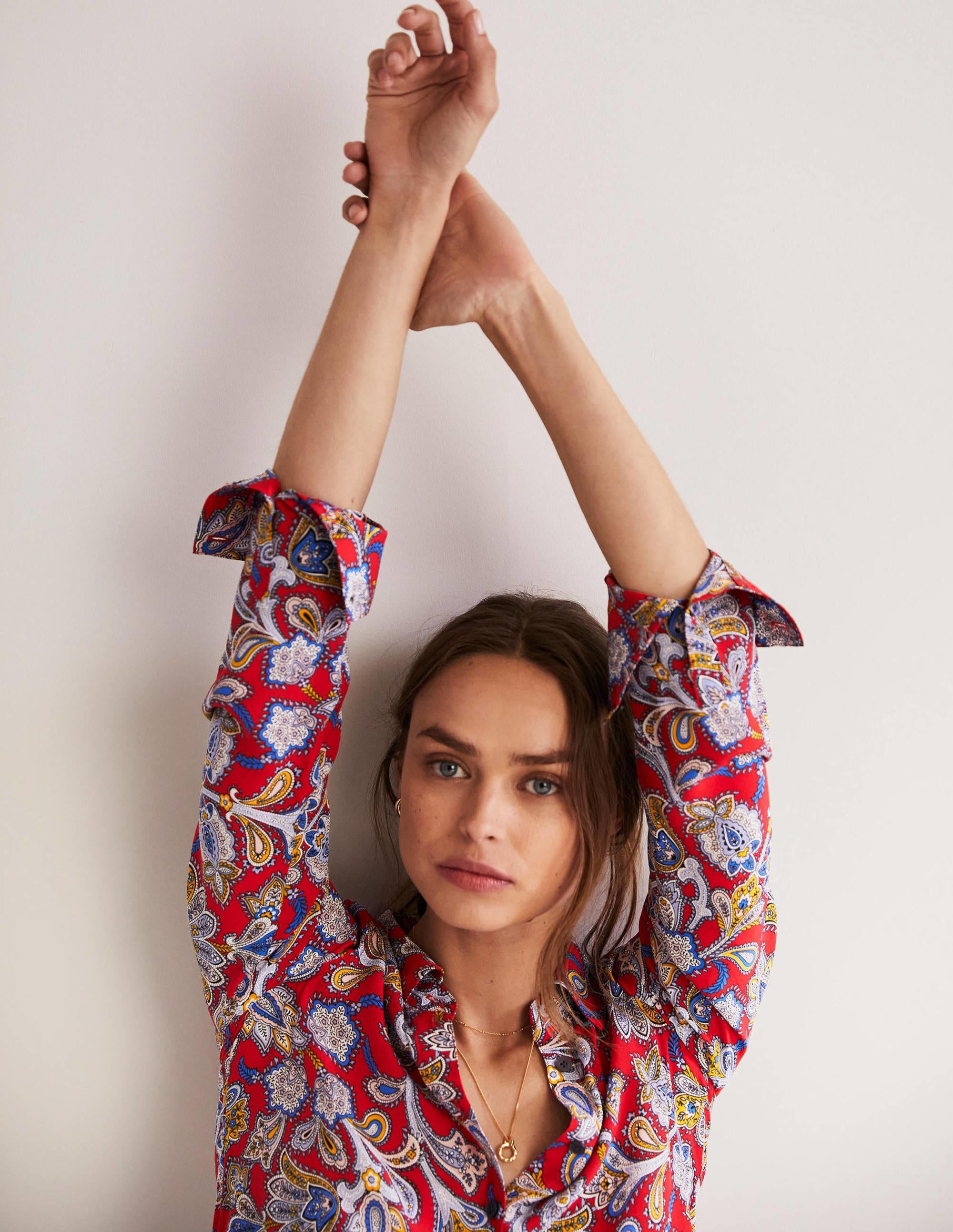 Chemise en soie-Rouge aurore, motif Paisley Bud - Image 5