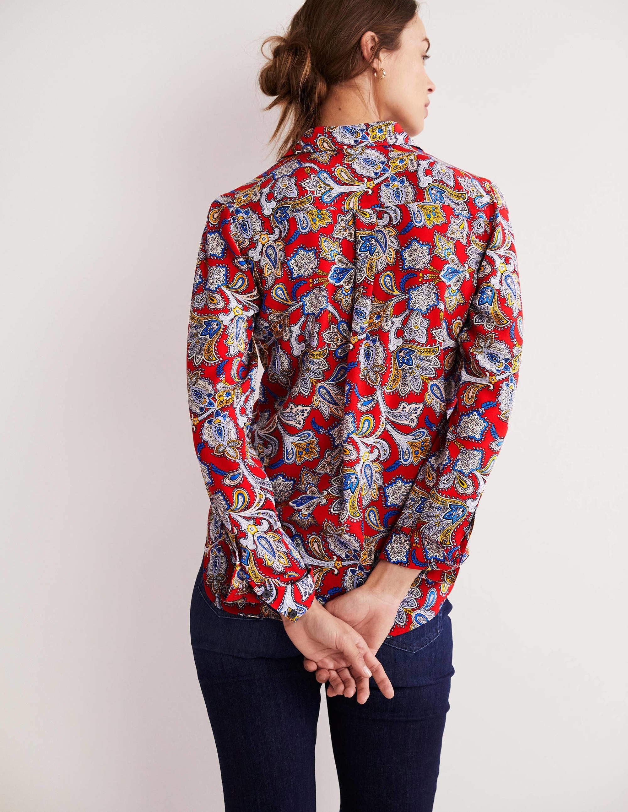 Chemise en soie-Rouge aurore, motif Paisley Bud - Image 6