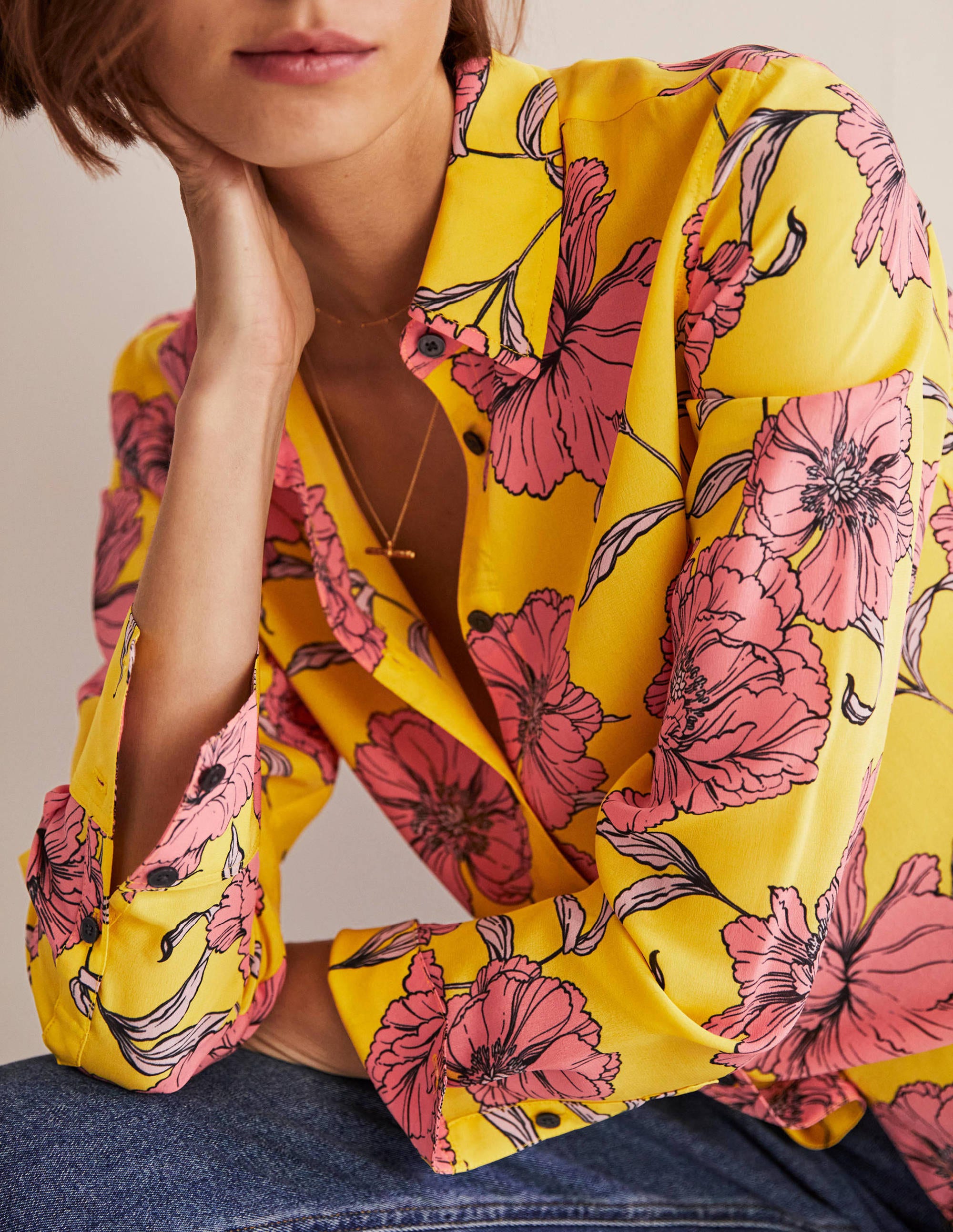 Chemise en soie-Citron pétillant, motif Peony Bloom - Image 2