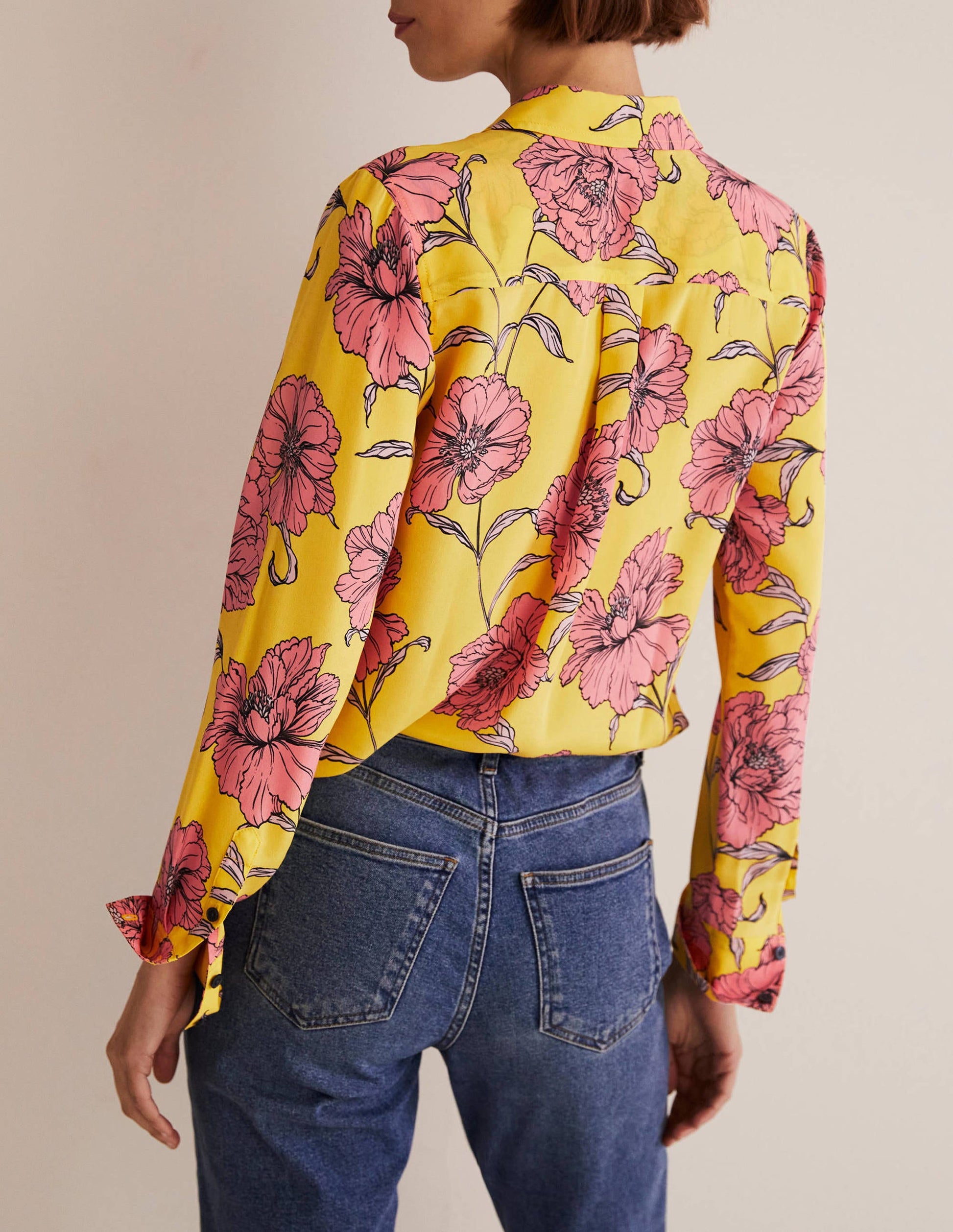 Chemise en soie-Citron pétillant, motif Peony Bloom-3