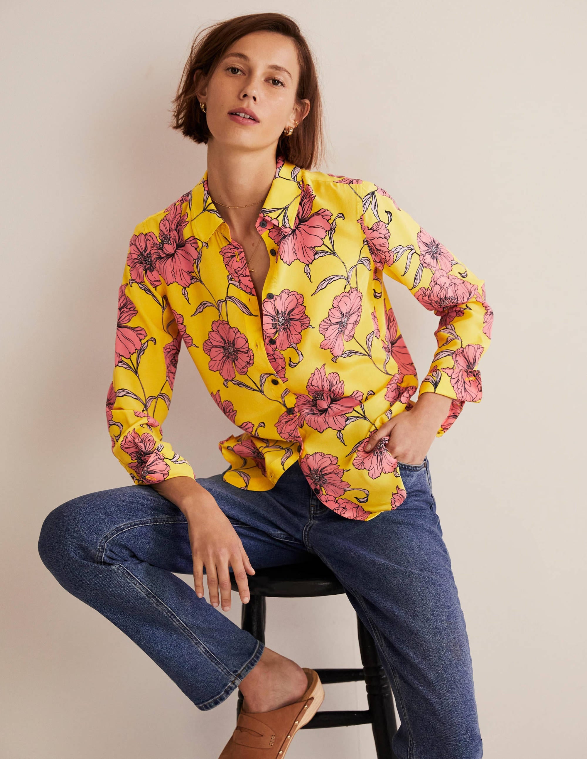 Chemise en soie-Citron pétillant, motif Peony Bloom - Image 5