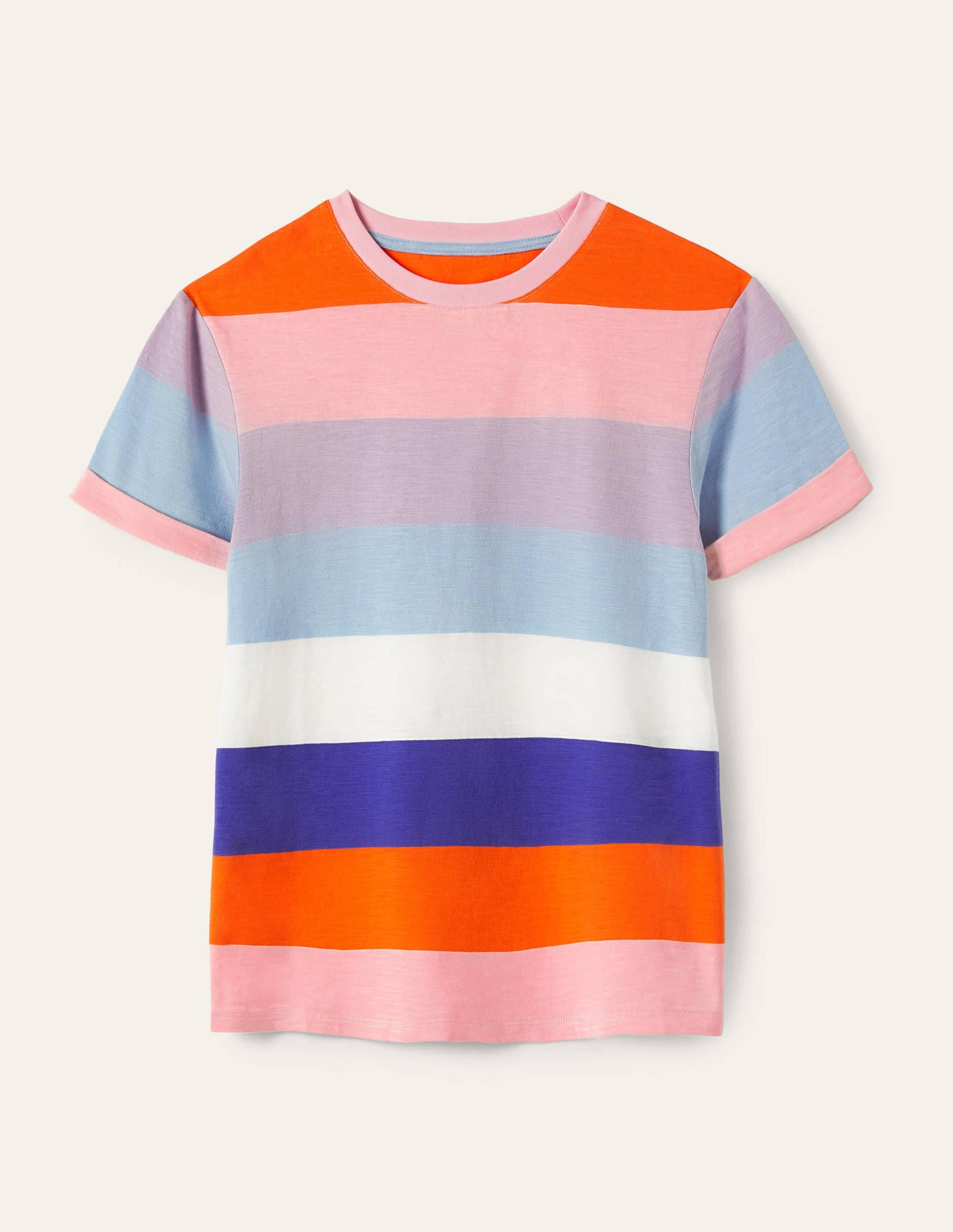 Turn Up Cuff Cotton T-shirt-Atlantic Ocean / Orange Stripe-5