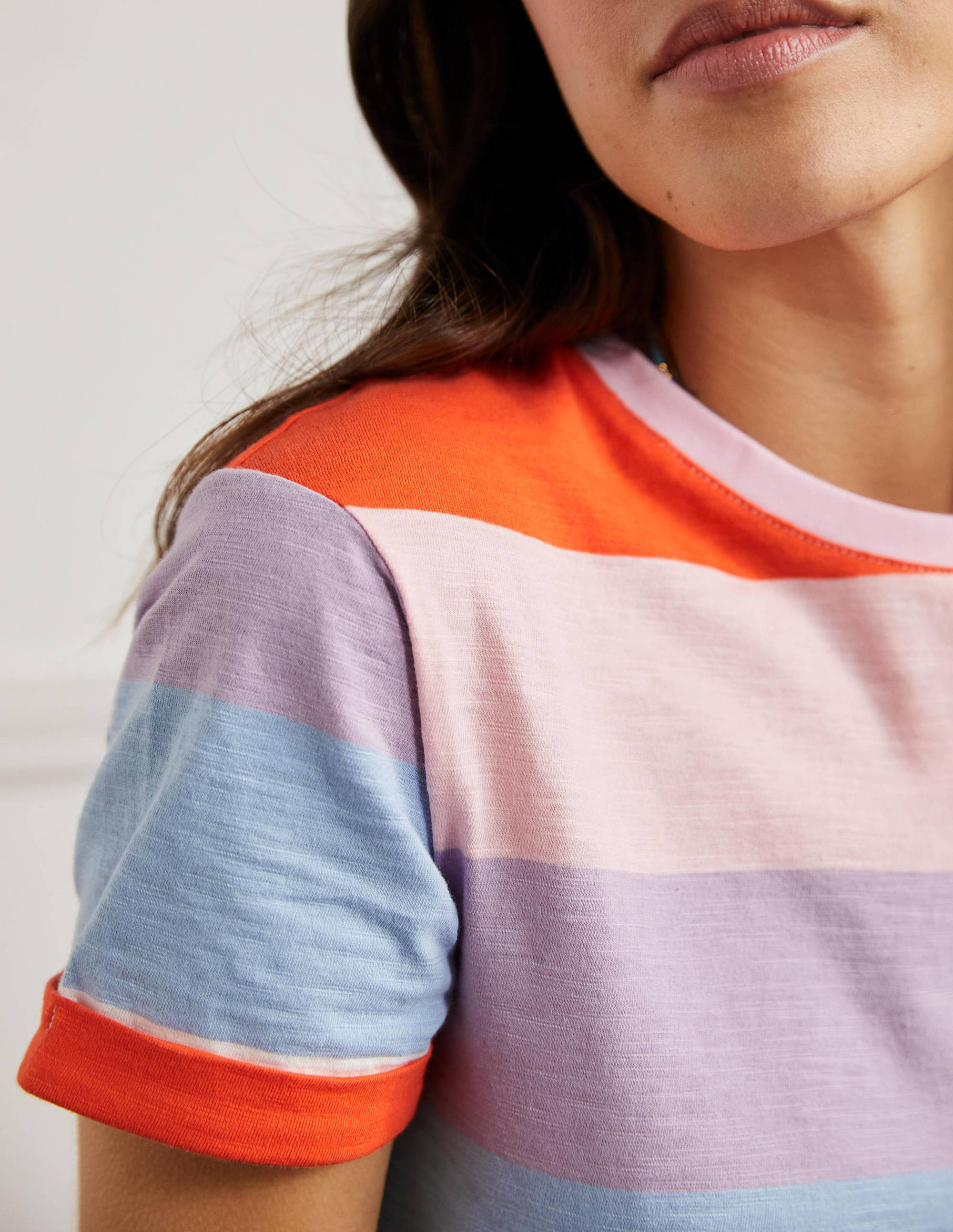 T-shirt avec revers aux manches-Rayé océan Atlantique/orange - Image 2
