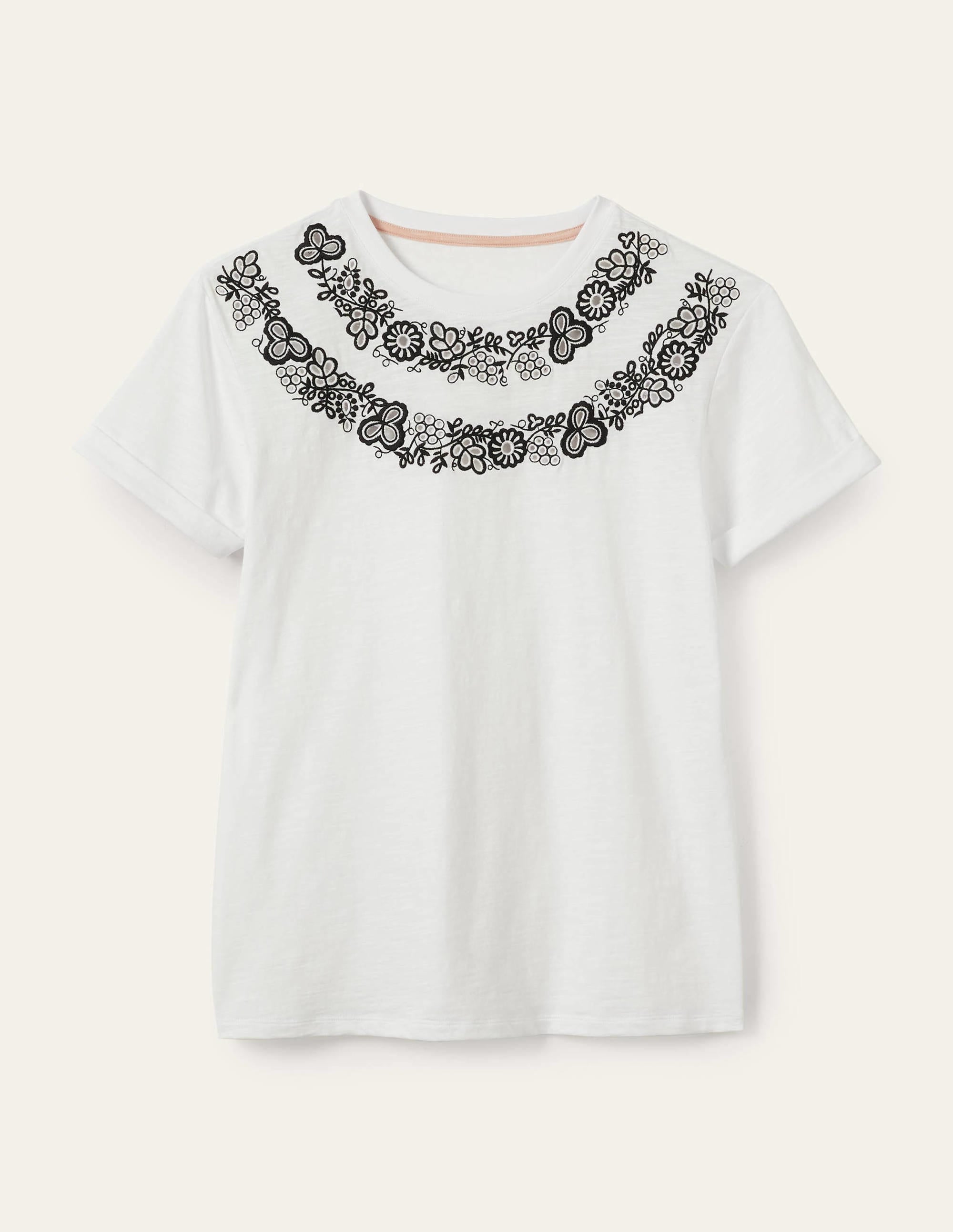 T-shirt avec revers aux manches-Blanc, brodé - Image 6