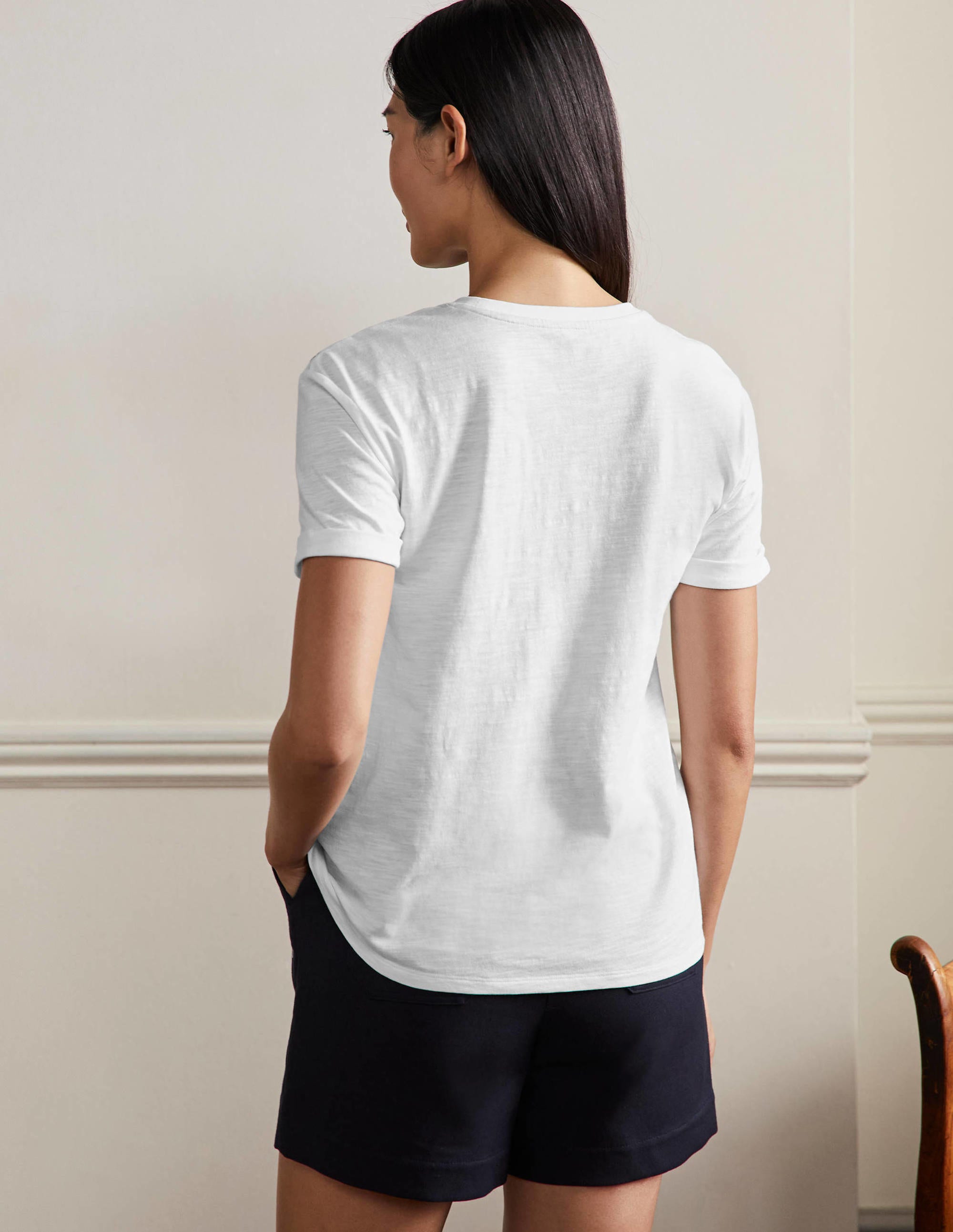 T-shirt avec revers aux manches-Blanc, brodé - Image 3