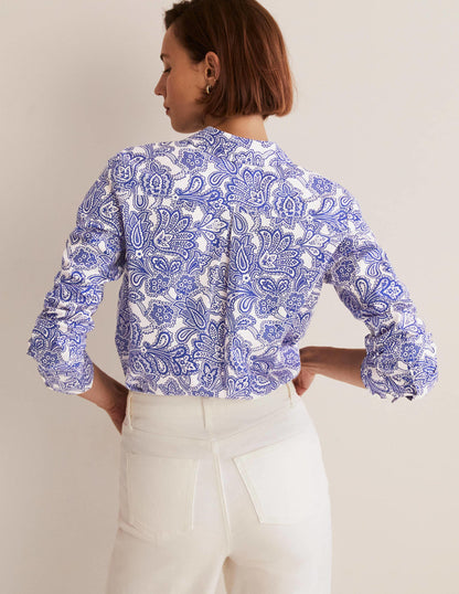 Klassisches Baumwollhemd-Meeresblau, Paisley-Knospen-3