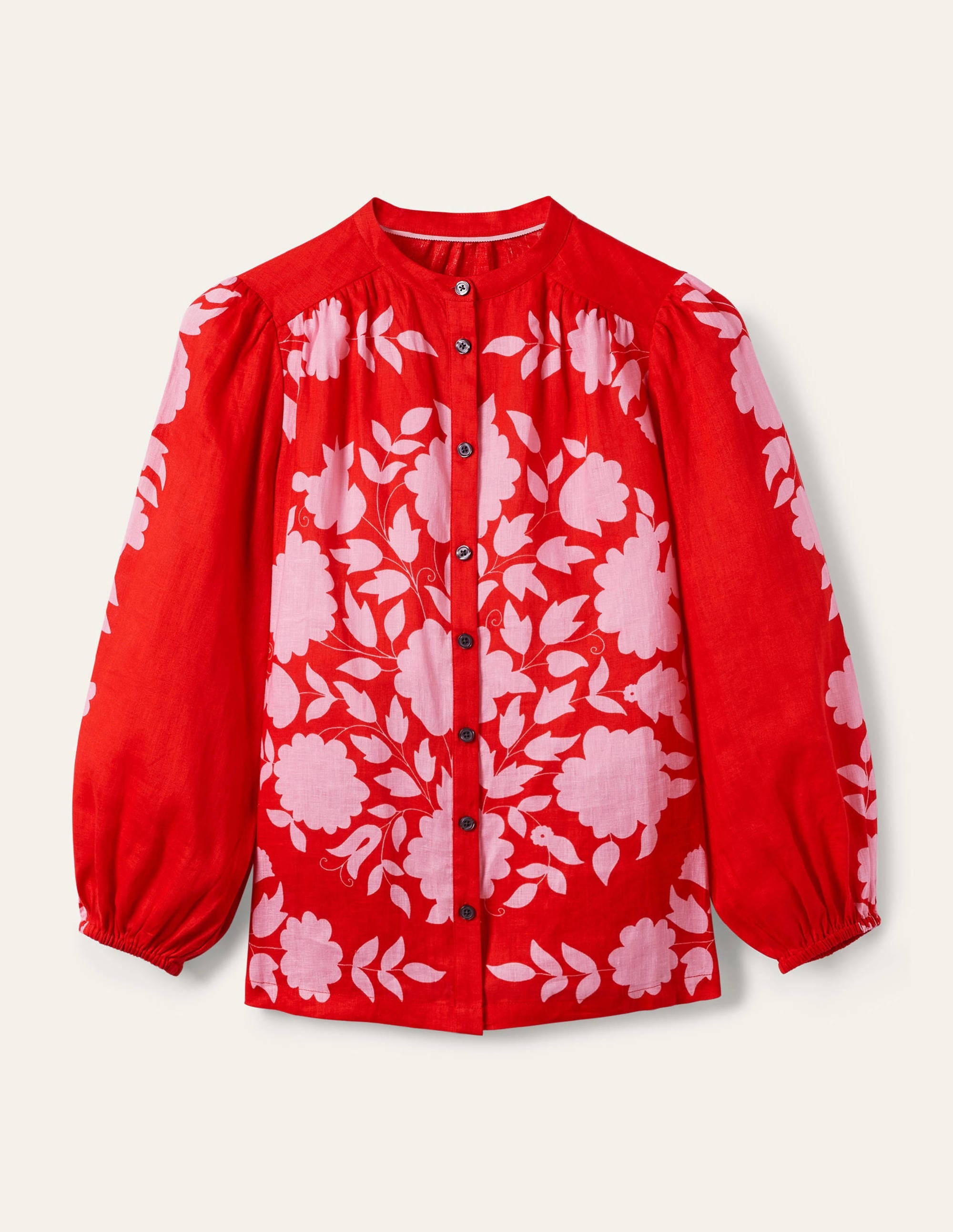 Blouse Becky manches longues en lin-Rouge dragon, motif Wildflower Prairie - Image 5