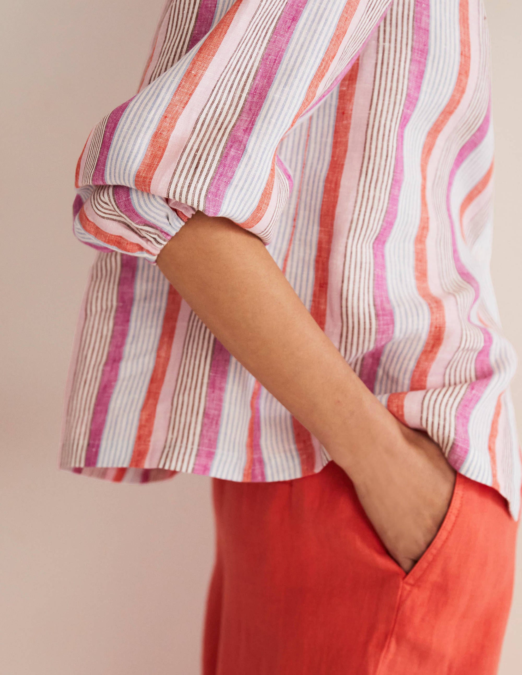 Blouse Becky manches longues en lin-Rayé pétard/rose camée - Image 2