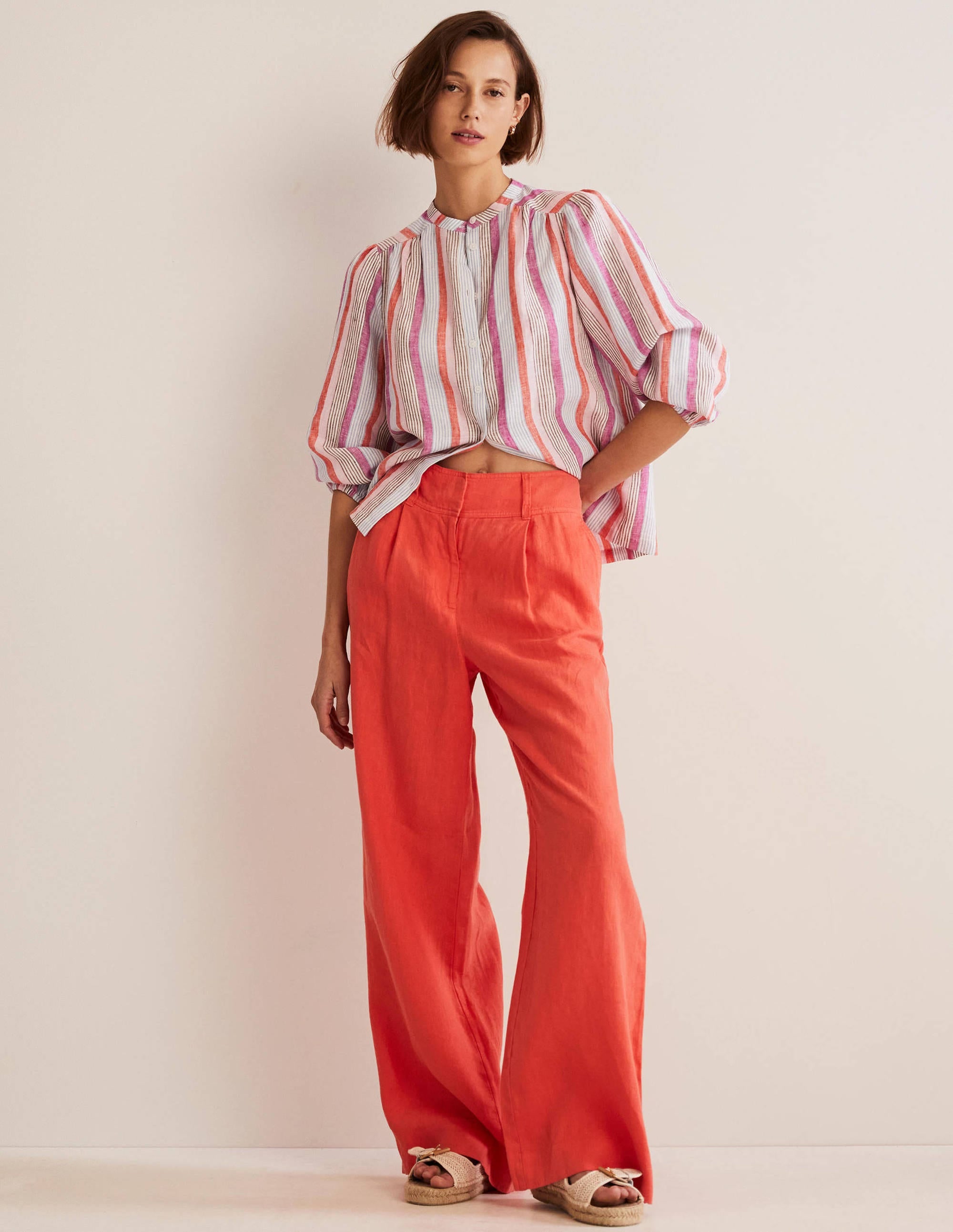 Blouse Becky manches longues en lin-Rayé pétard/rose camée - Image 4