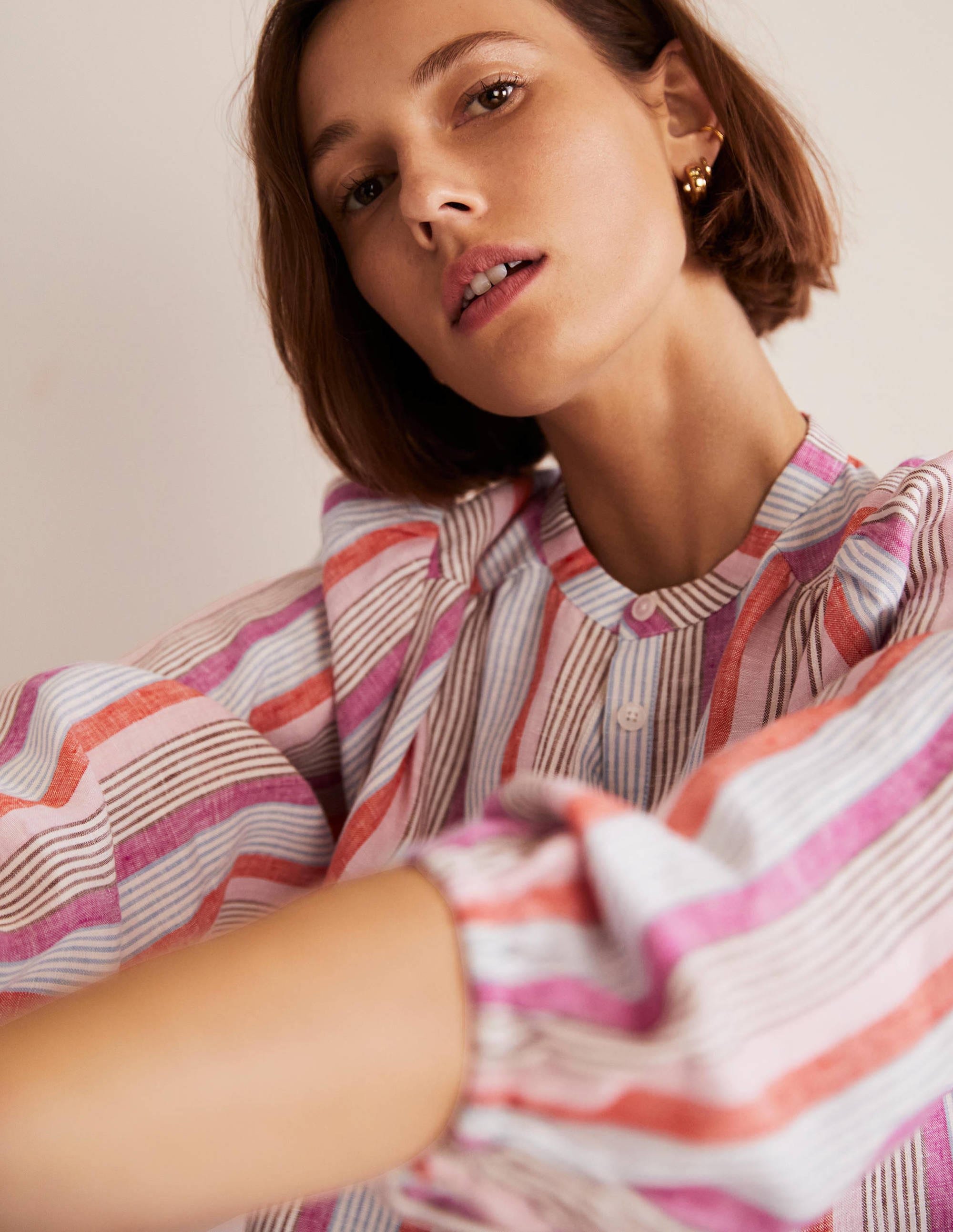 Blouse Becky manches longues en lin-Rayé pétard/rose camée - Image 5
