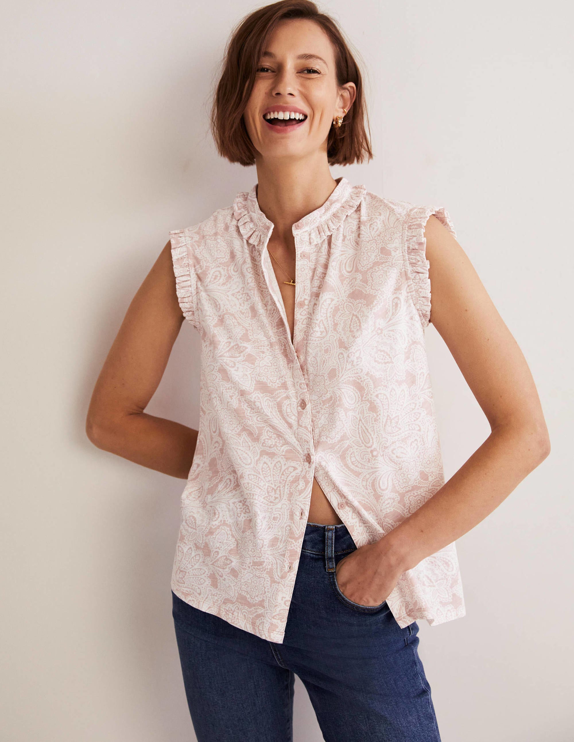 Chemise Daphne sans manches volantée-Milkshake, motif Paisley Bud - Image 1