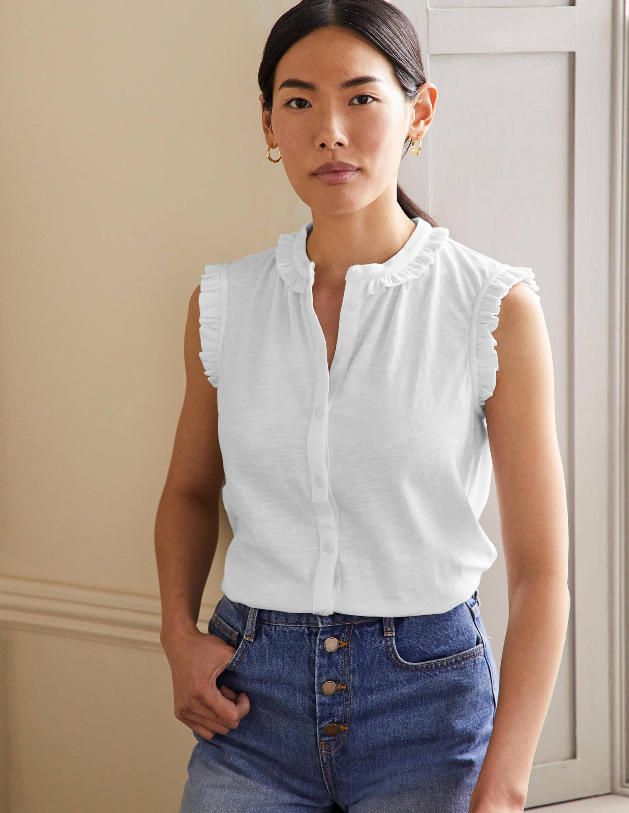 Chemise Daphne sans manches volantée-Blanc - Image 1