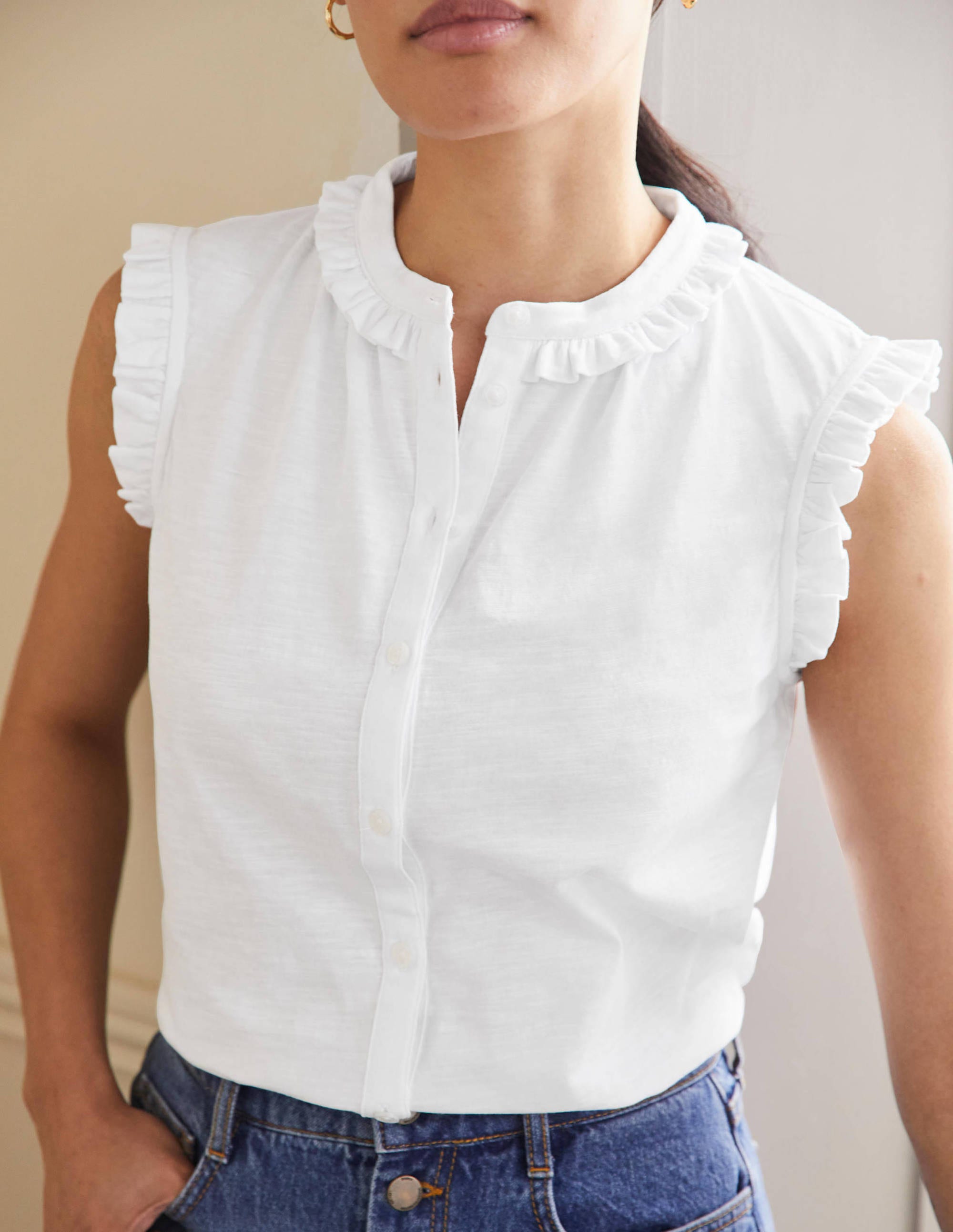 Chemise Daphne sans manches volantée-Blanc - Image 4