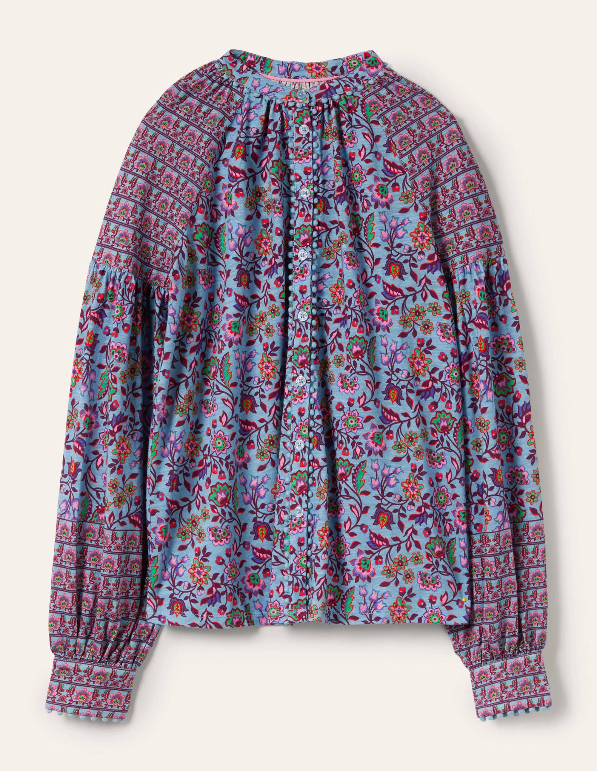 Chemise imprimée et ornementée en jersey-Bleu ancien, motif Oriental Meadow - Image 6