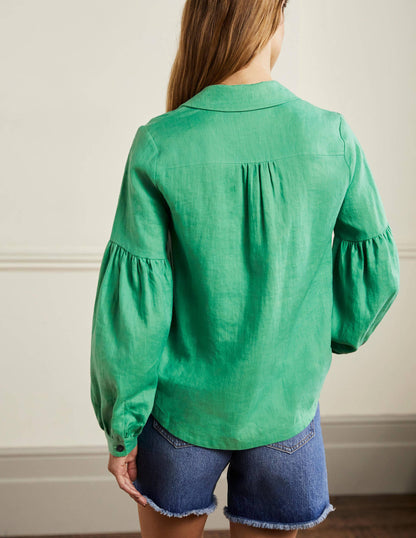 Anna Leinenhemd mit Blousonärmeln-Grüne Lagune-3