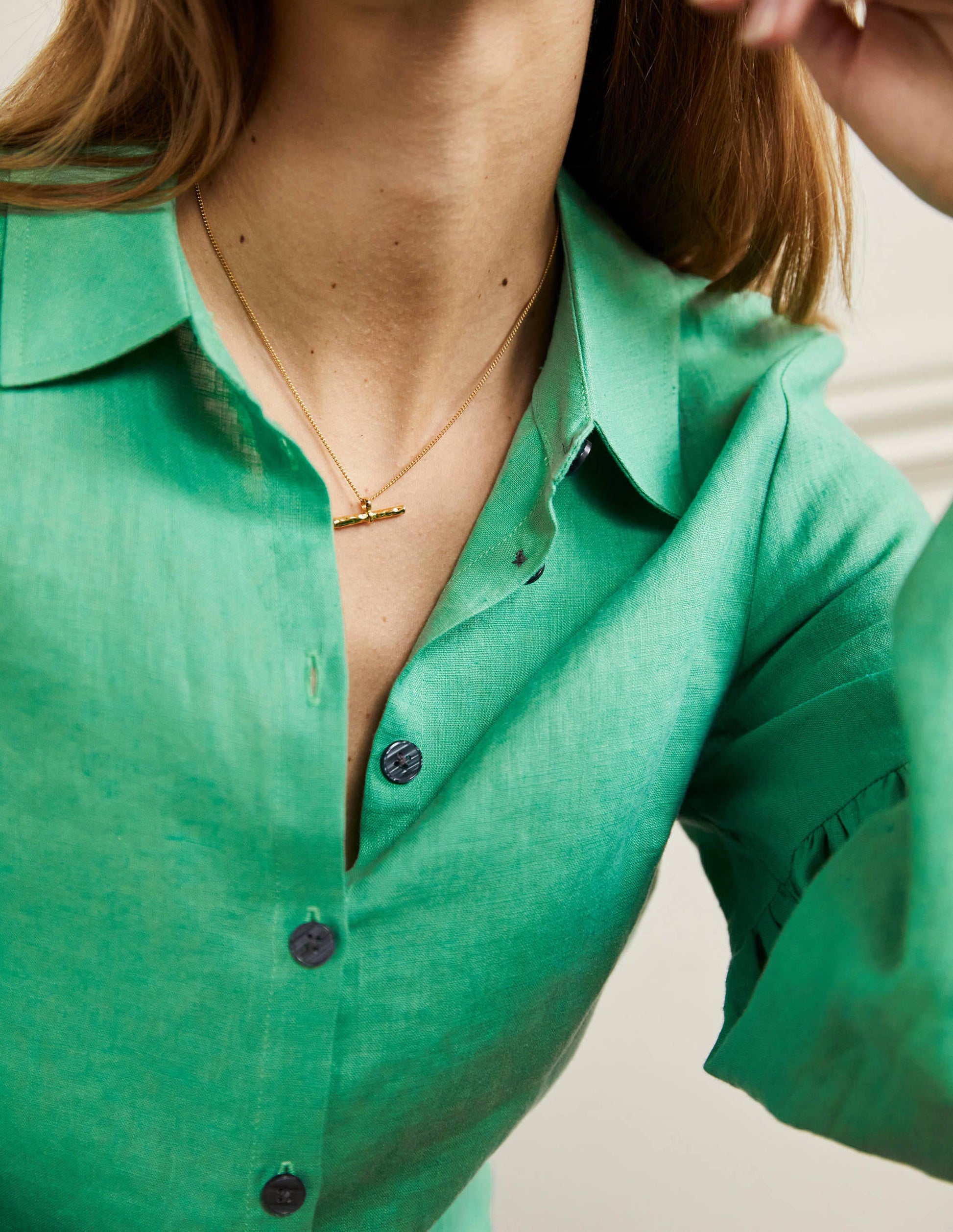 Anna Leinenhemd mit Blousonärmeln-Grüne Lagune-5