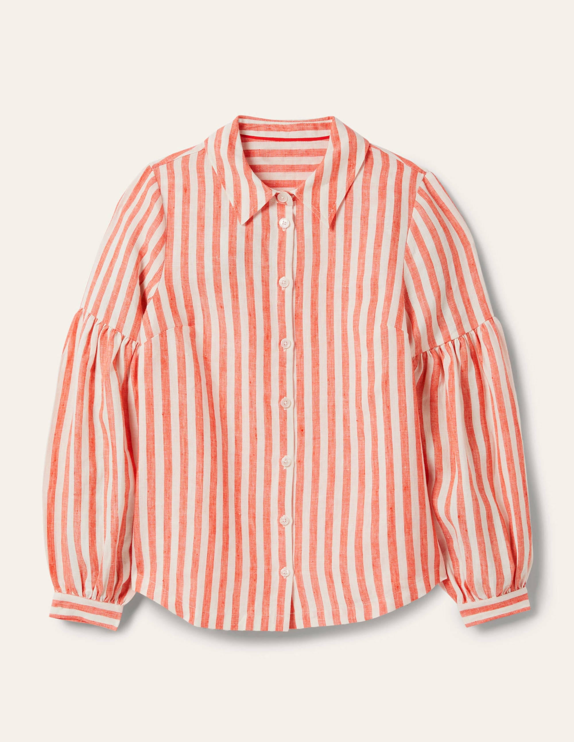Anna Blouson Linen Shirt-Papaya/Ivory Stripe - Image 6
