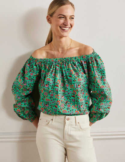 Melanie Schulterfreies Oberteil-Grüne Lagune, Orientalische Wiese-1