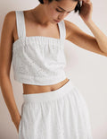 Top court en coton-Broderie anglaise blanche
