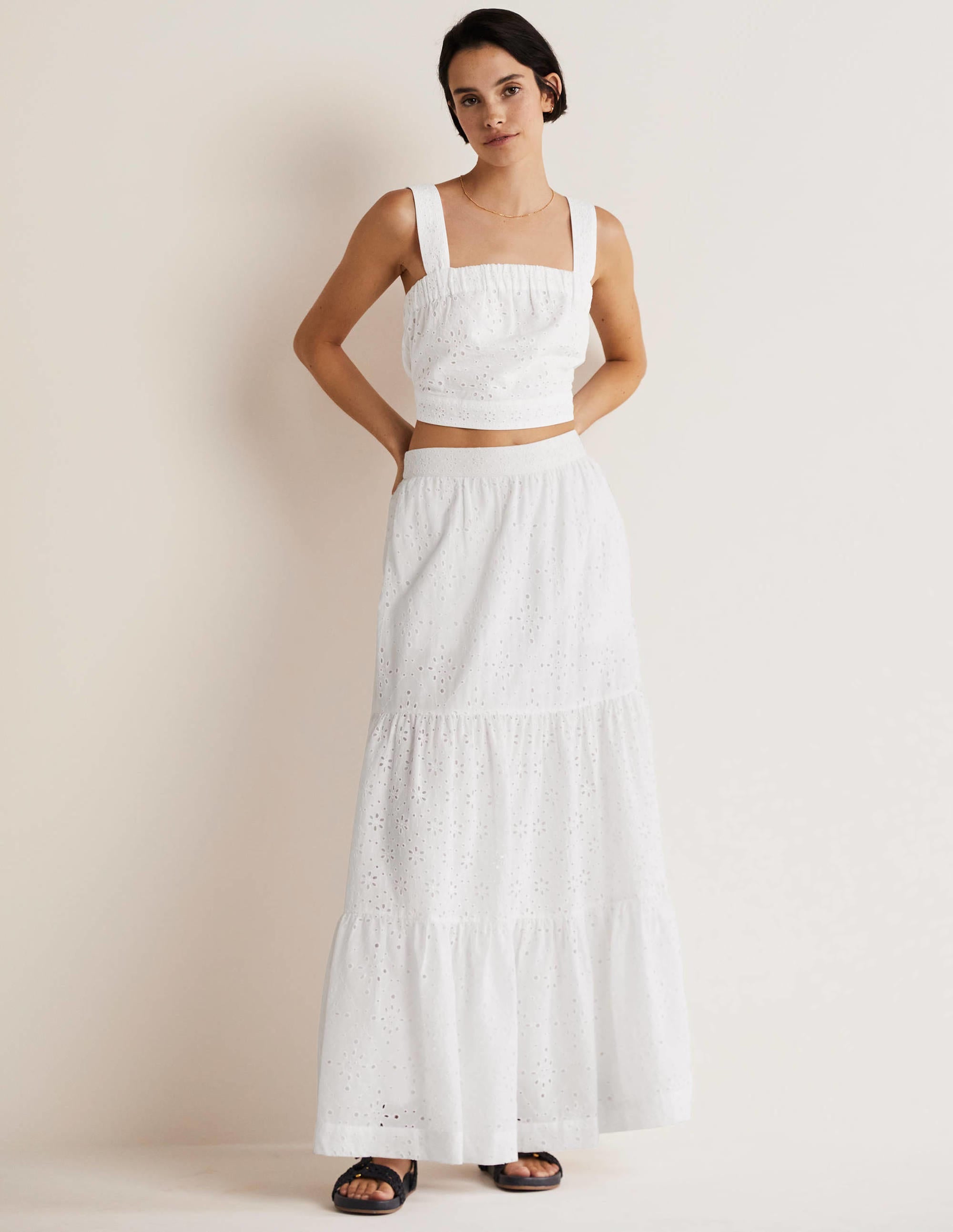 Top court en coton-Broderie anglaise blanche - Image 2
