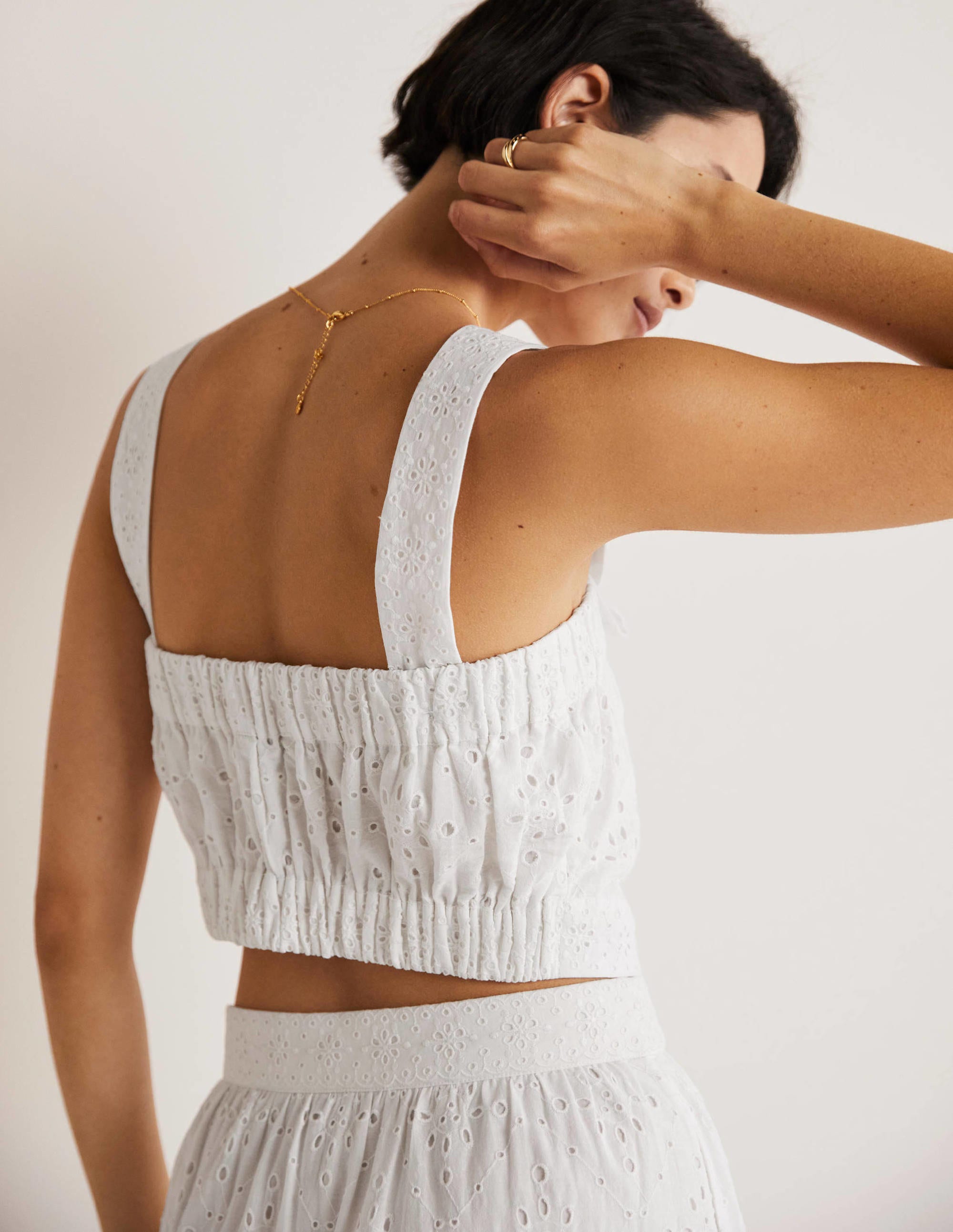 Top court en coton-Broderie anglaise blanche - Image 4