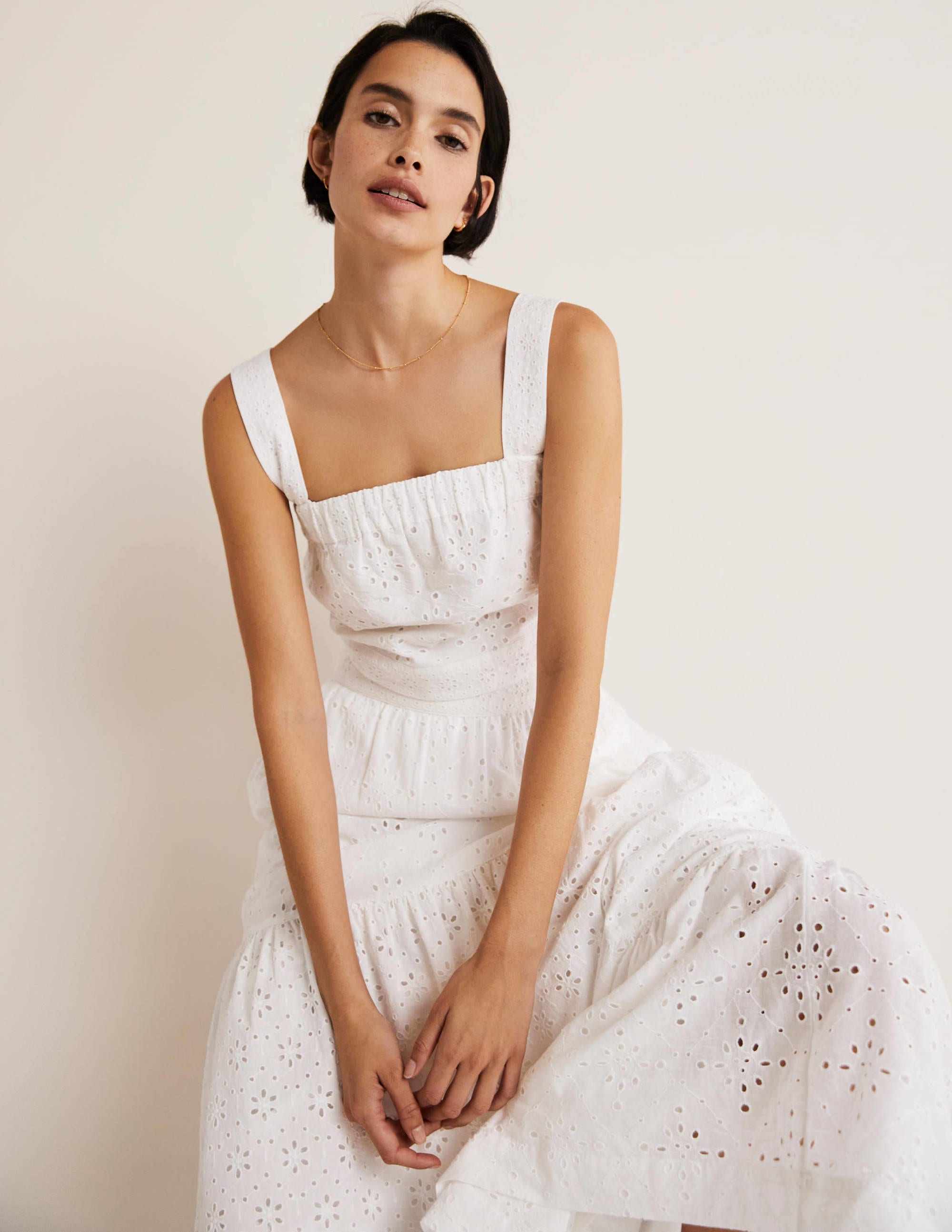 Top court en coton-Broderie anglaise blanche - Image 5