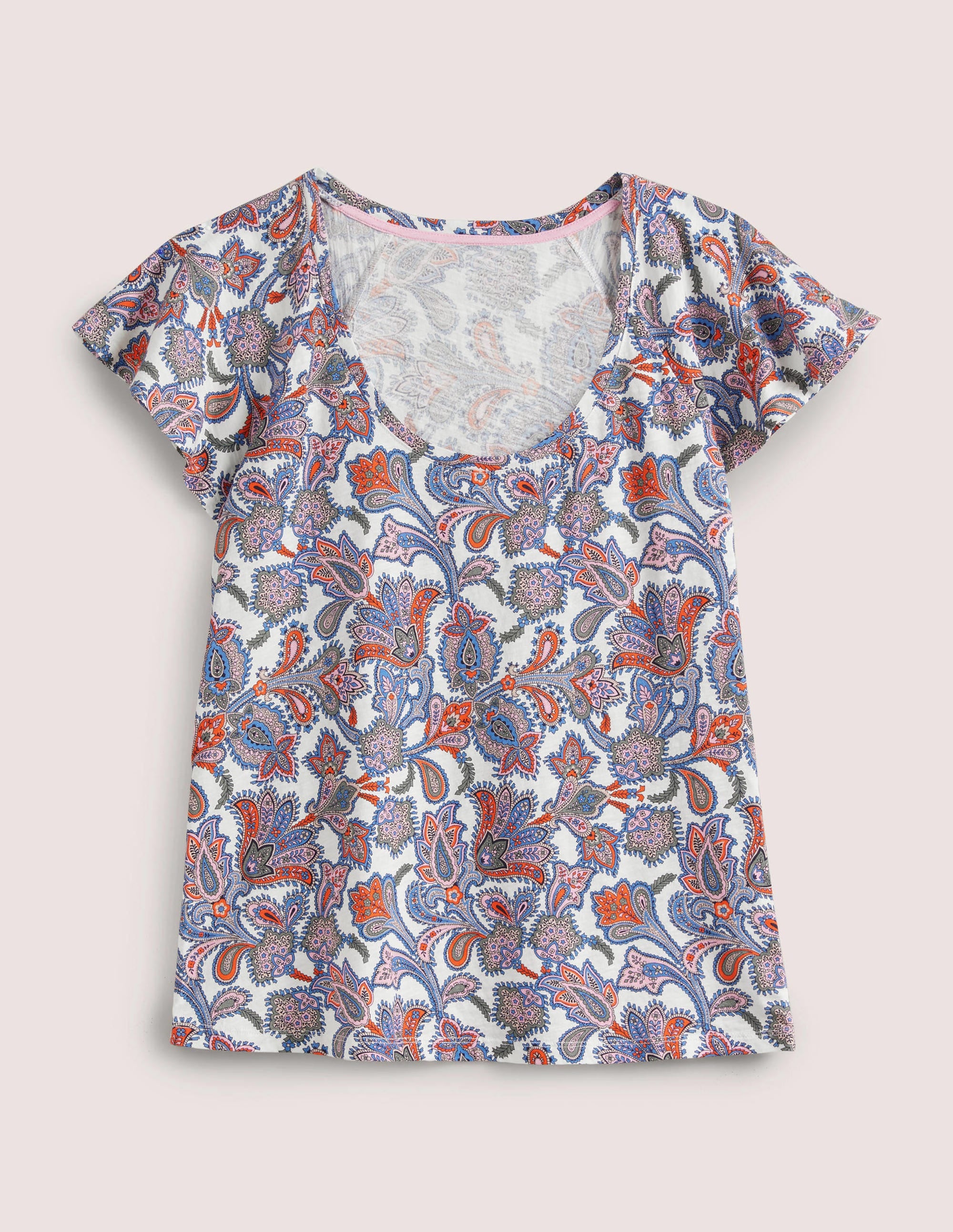 Scoop Flutter Sleeve T-Shirt-Ivory, Paisley Bud - Image 5