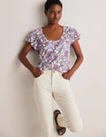 Scoop Flutter Sleeve T-Shirt-Ivory, Paisley Bud