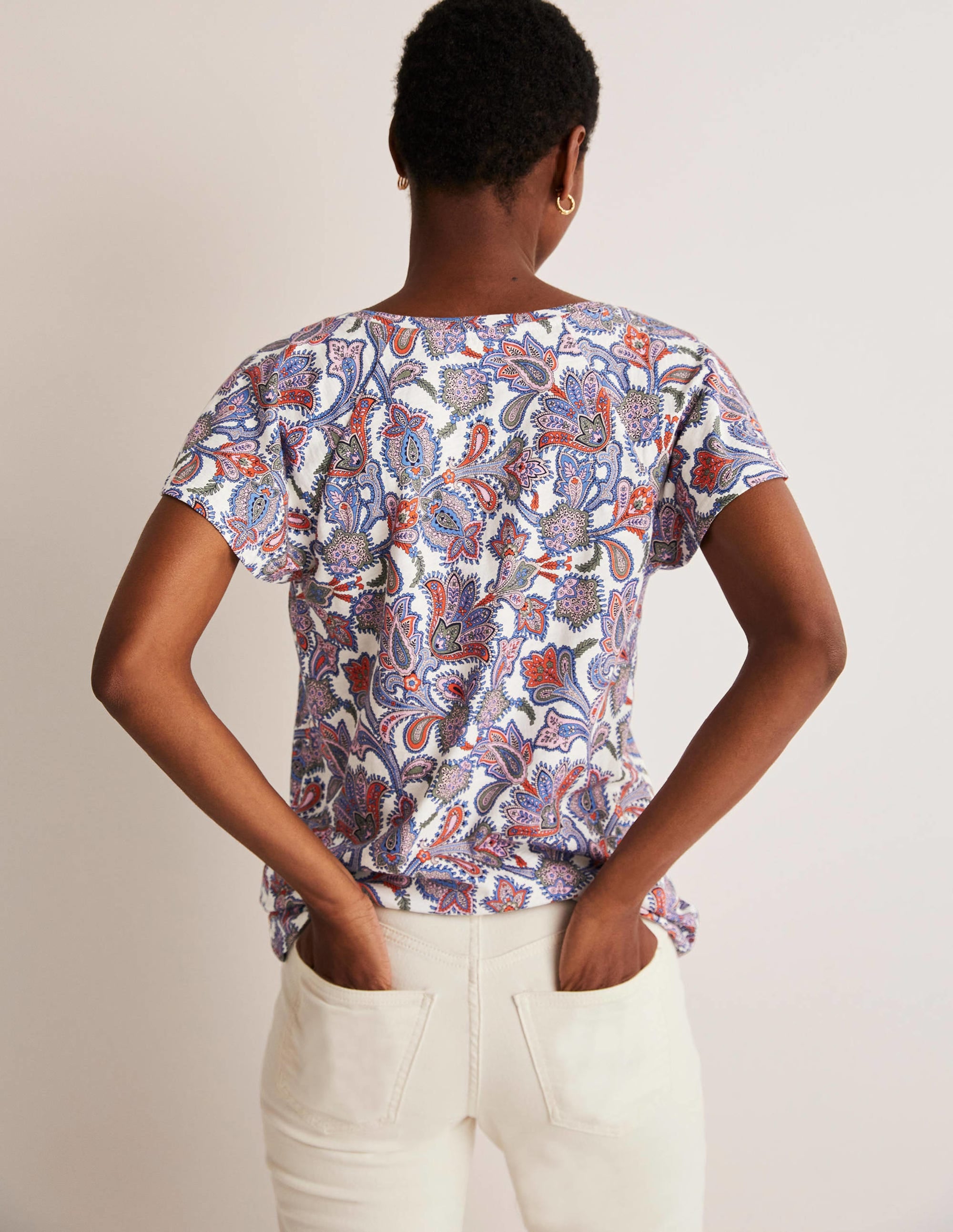 Scoop Flutter Sleeve T-Shirt-Ivory, Paisley Bud - Image 3