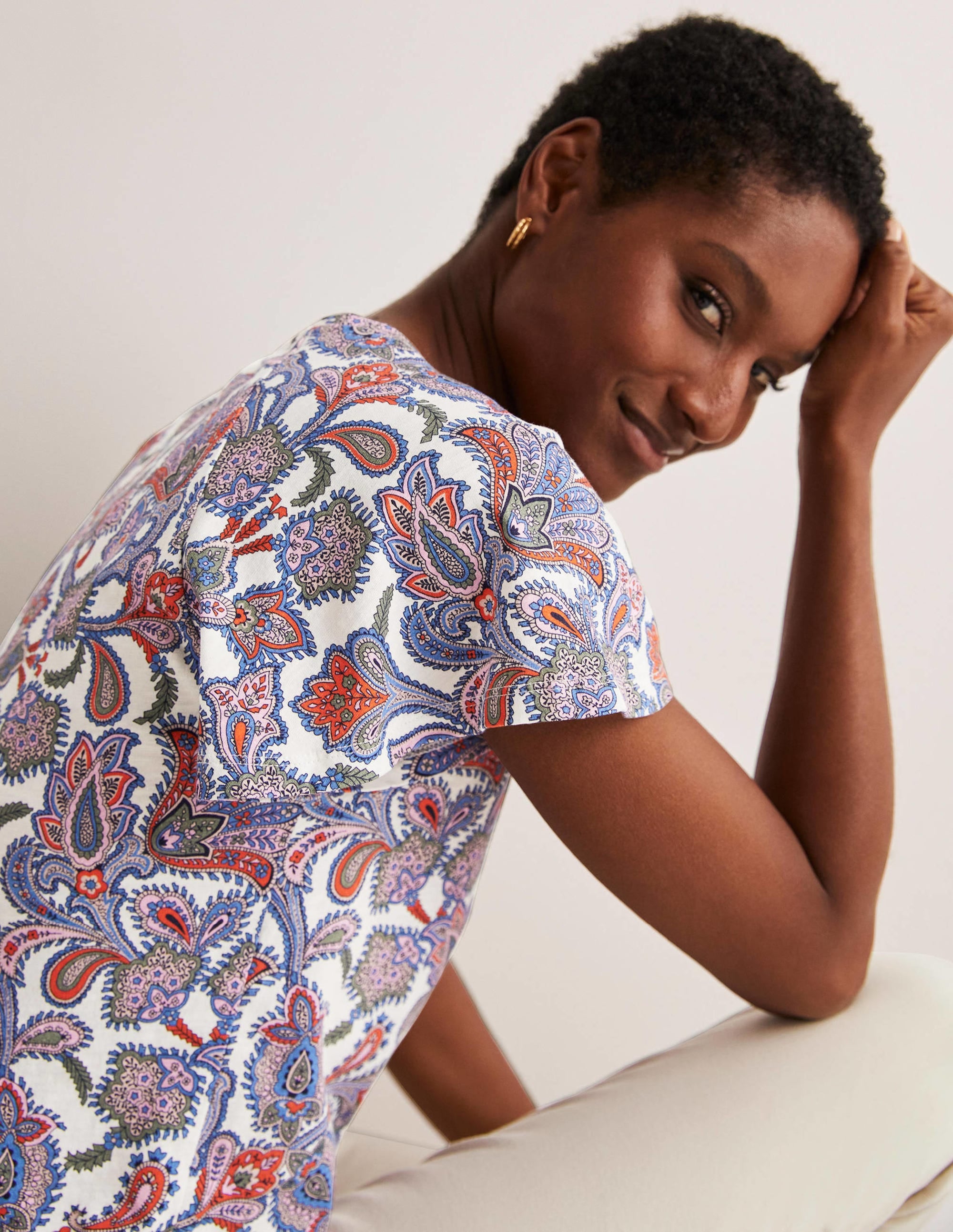 Scoop Flutter Sleeve T-Shirt-Ivory, Paisley Bud - Image 4