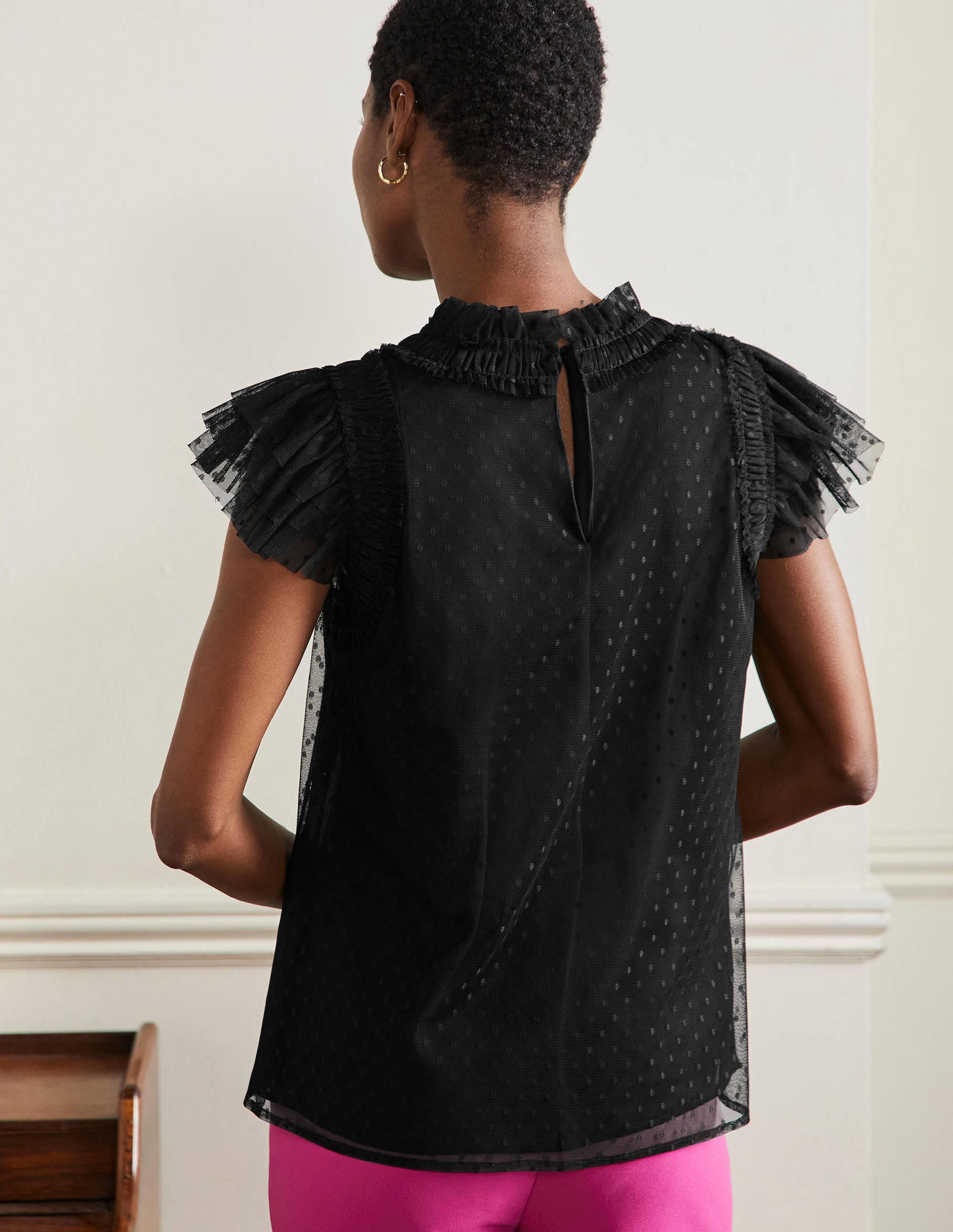 Edie Sleeveless Tulle Top-Black - Image 3
