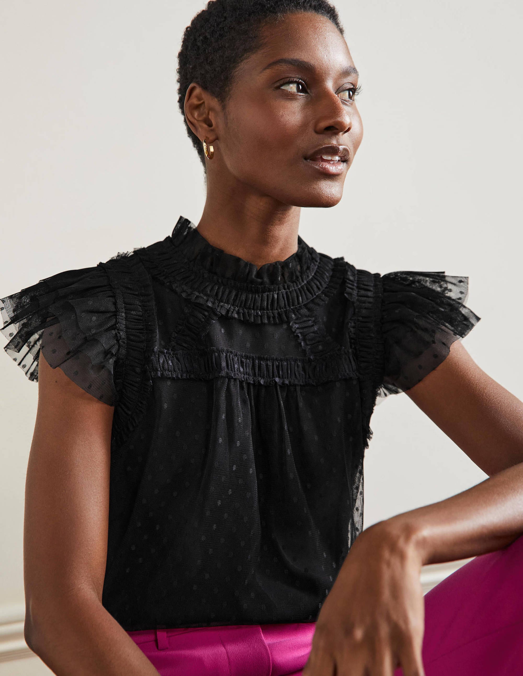 Edie Sleeveless Tulle Top-Black - Image 4