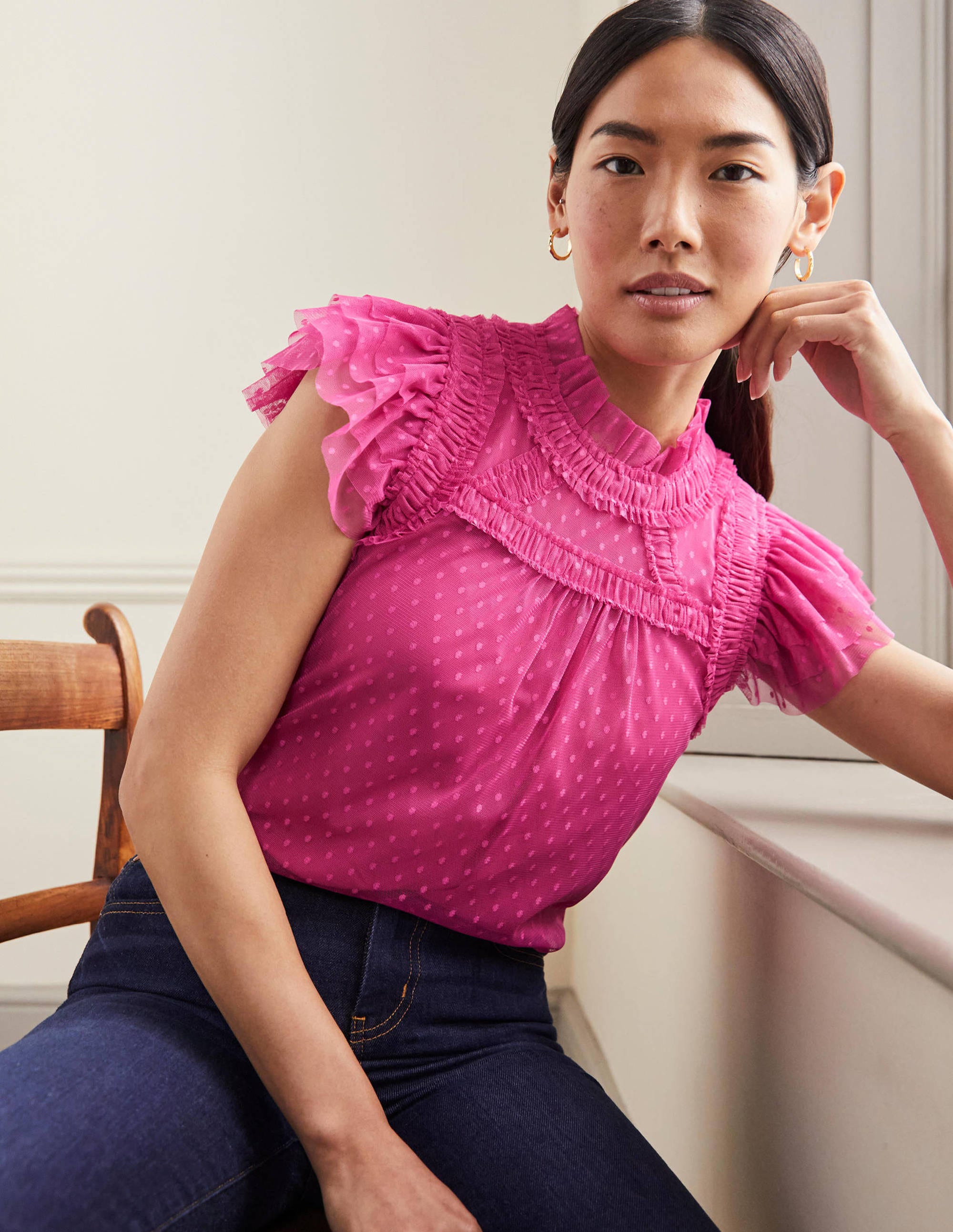 Edie Ärmelloses Tülloberteil-Pink - Image 1