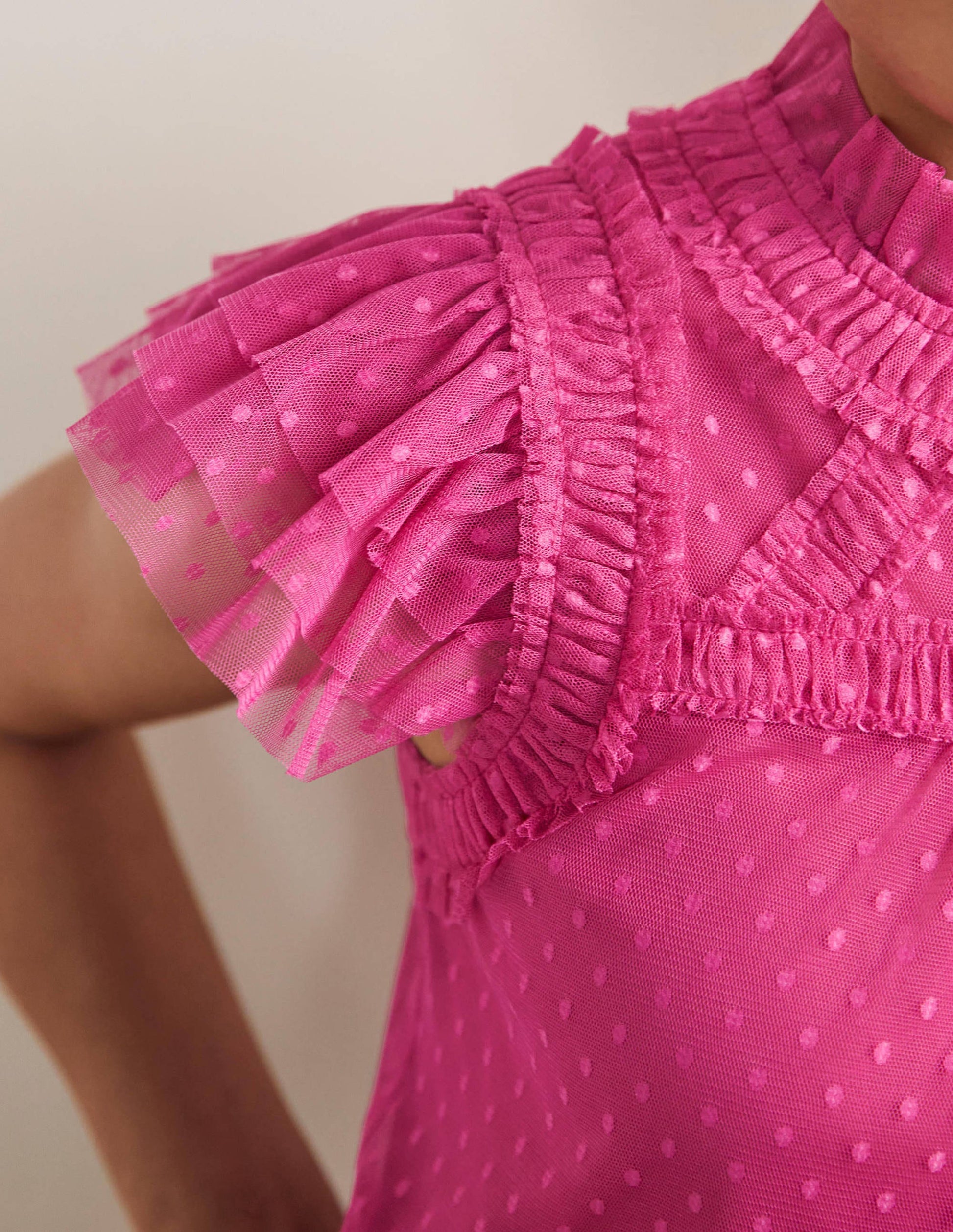Edie Ärmelloses Tülloberteil-Pink-2