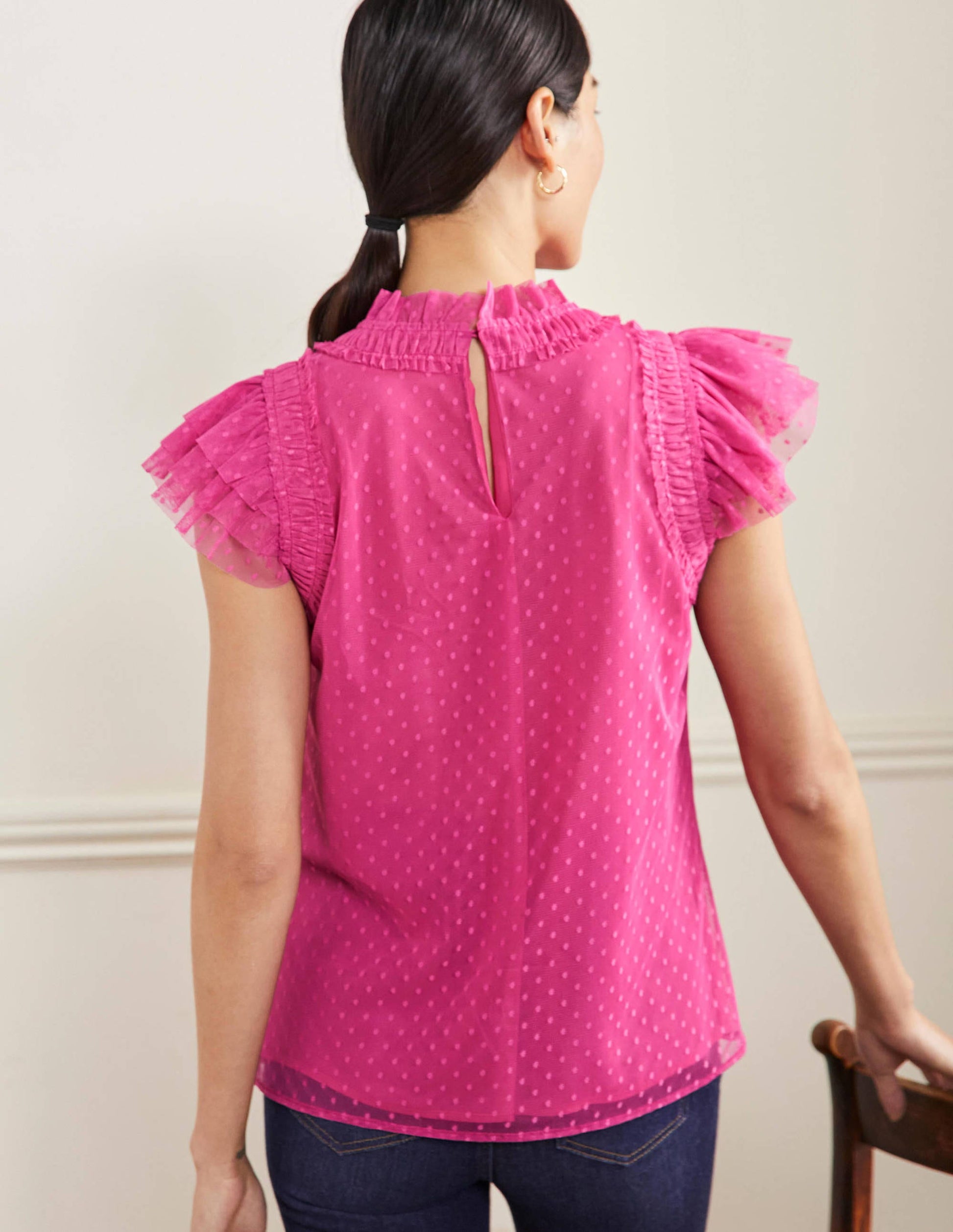 Edie Ärmelloses Tülloberteil-Pink-3
