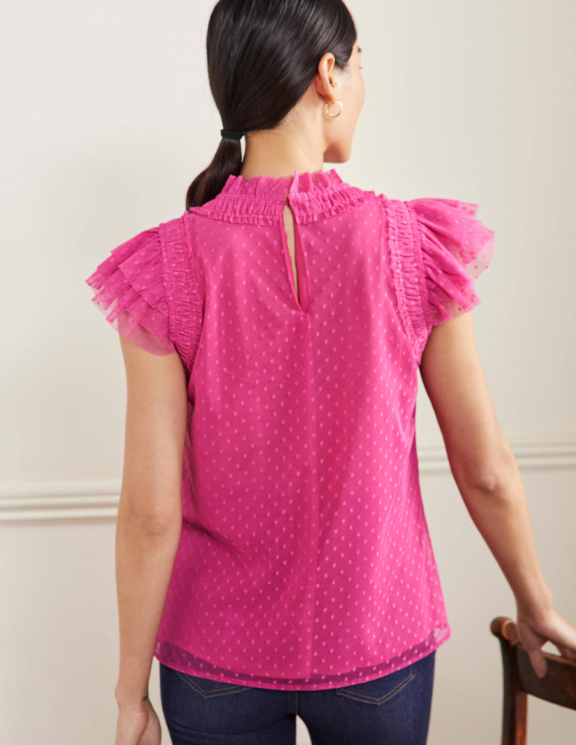 Edie Ärmelloses Tülloberteil-Pink - Image 3
