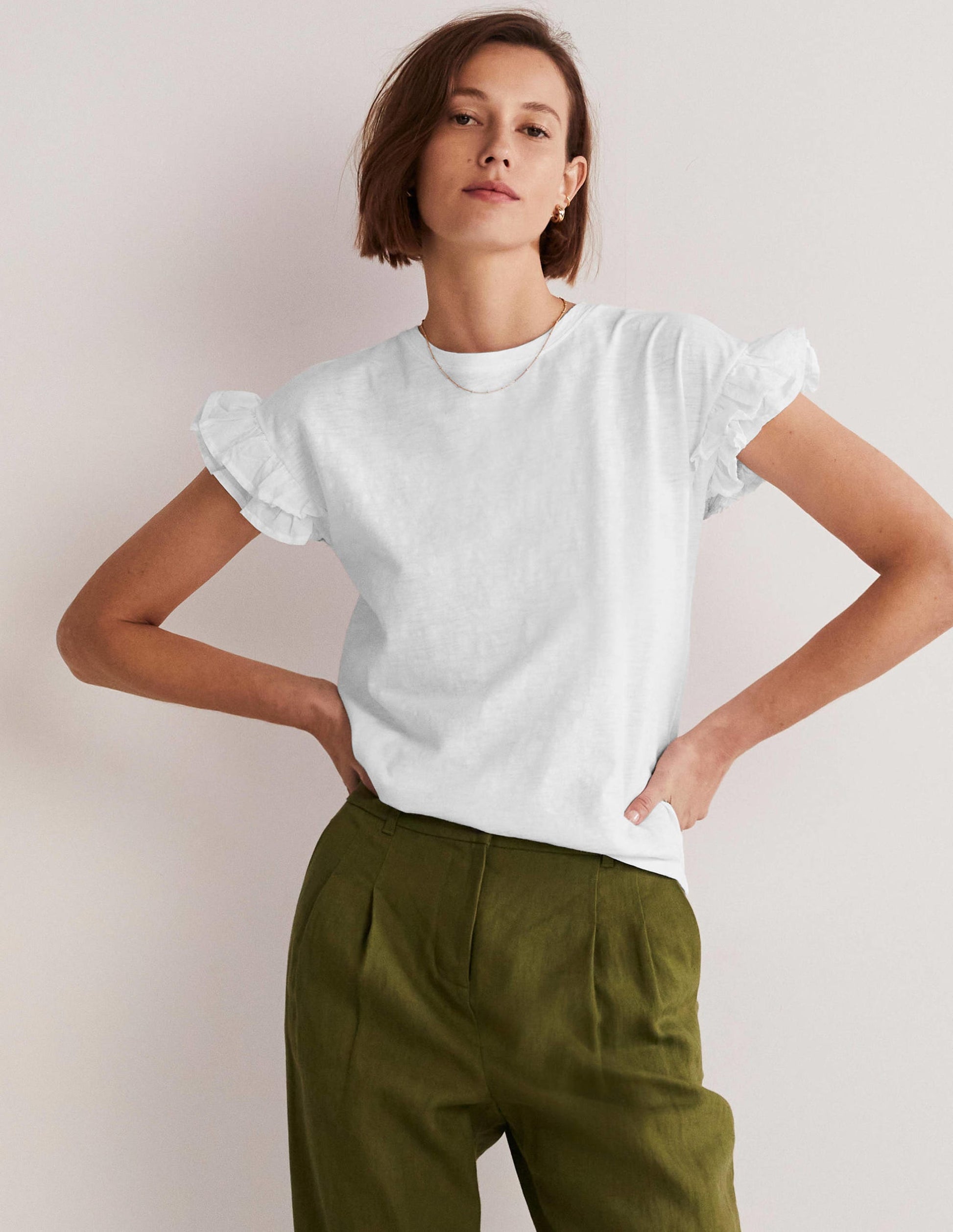 Web-T-Shirt mit Rüschenärmeln-Weiß-1