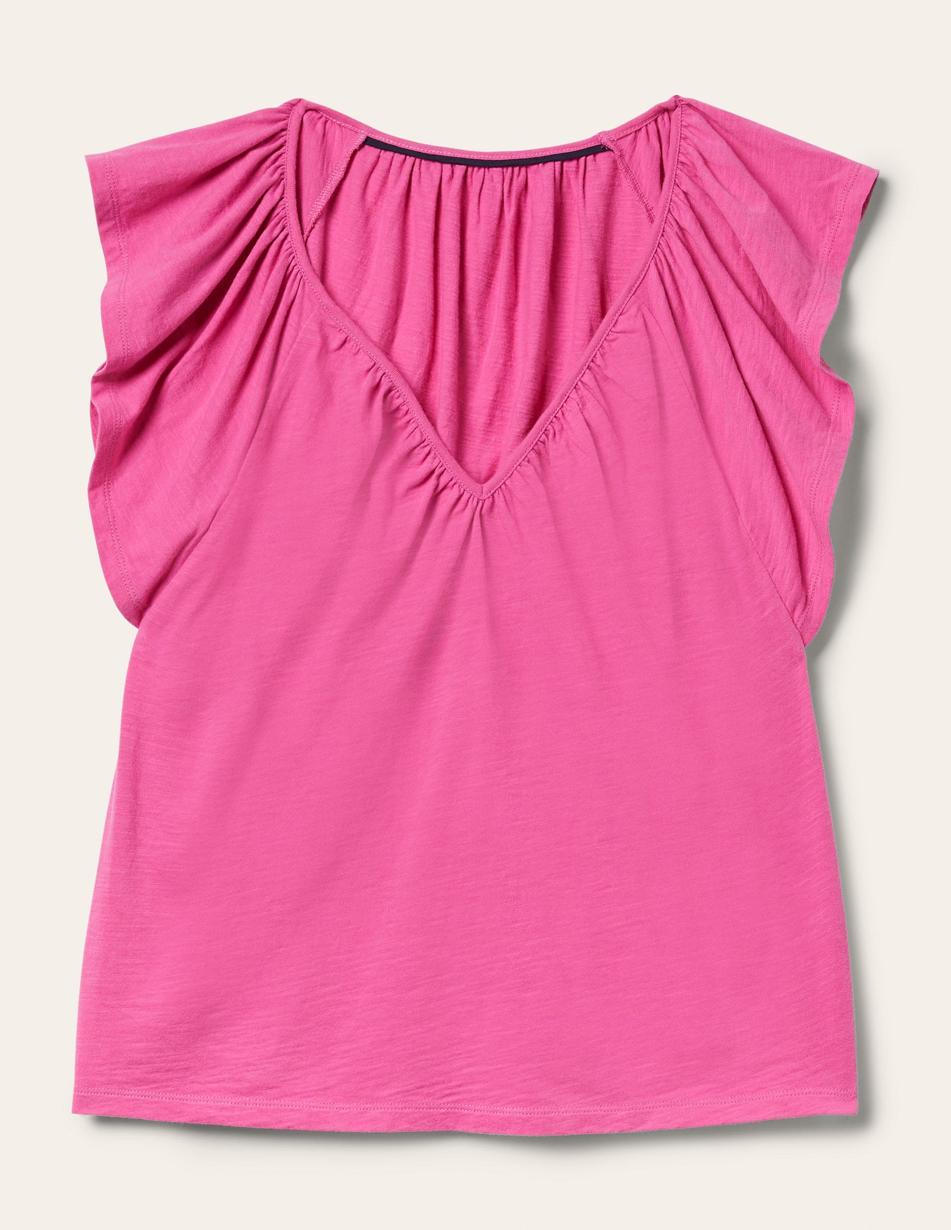 T-shirt col V à manches volantées-Rose cosmos-5