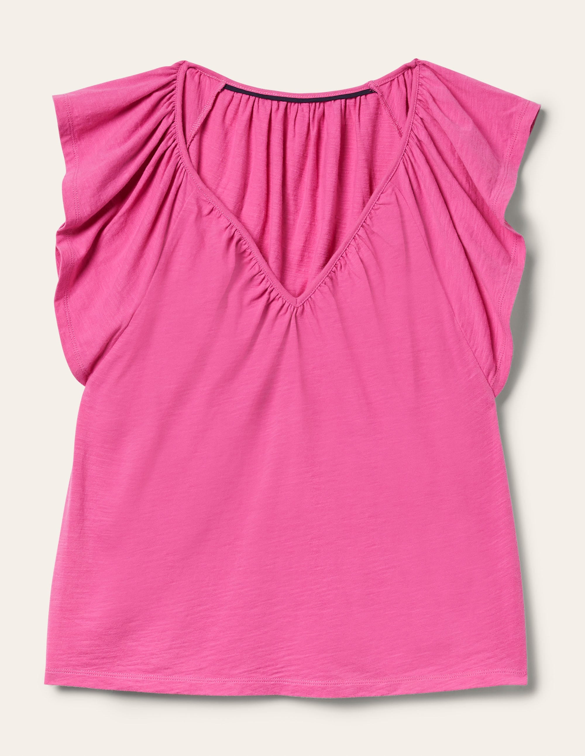 T-shirt col V à manches volantées-Rose cosmos - Image 5