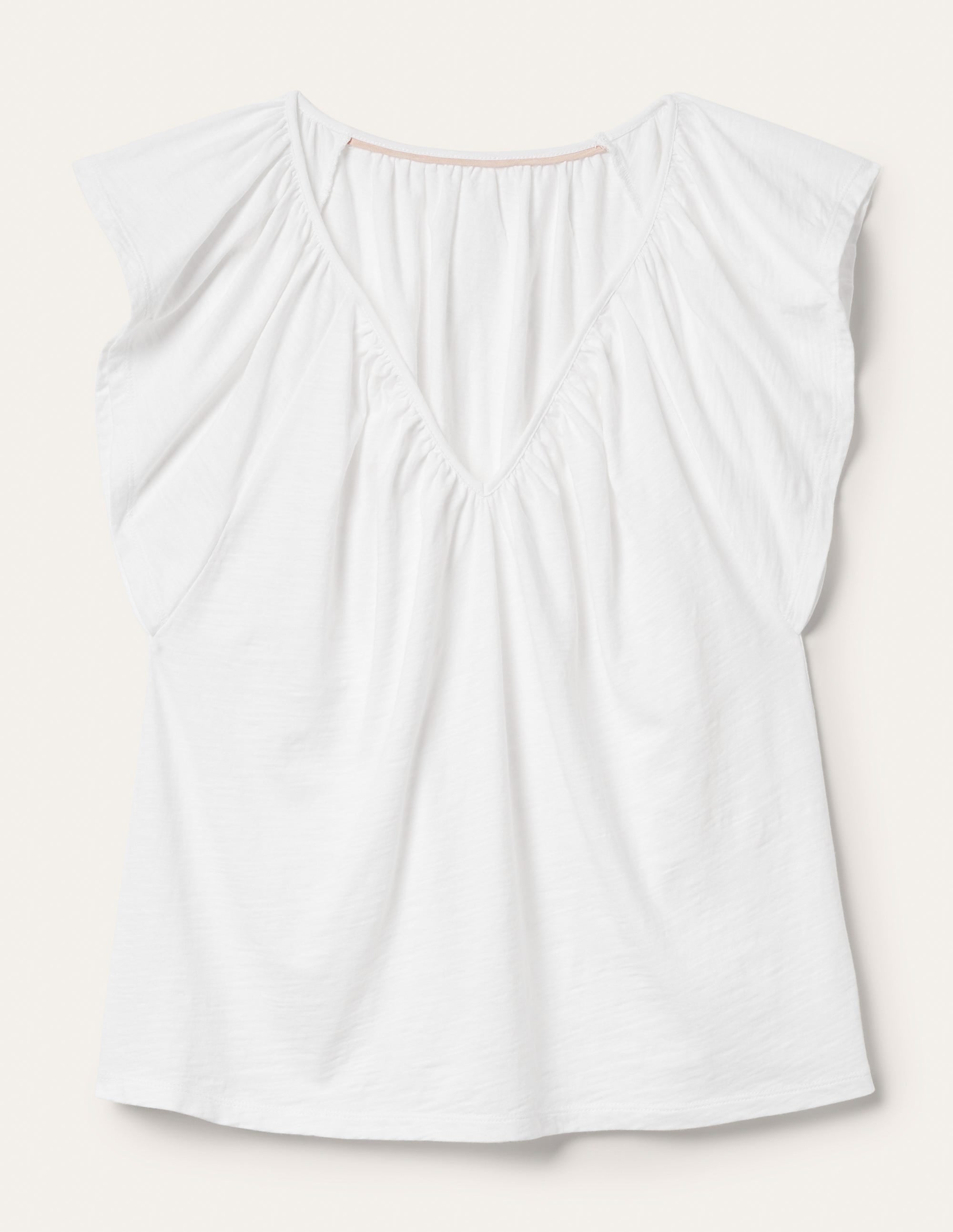 T-shirt col V à manches volantées-Blanc - Image 5
