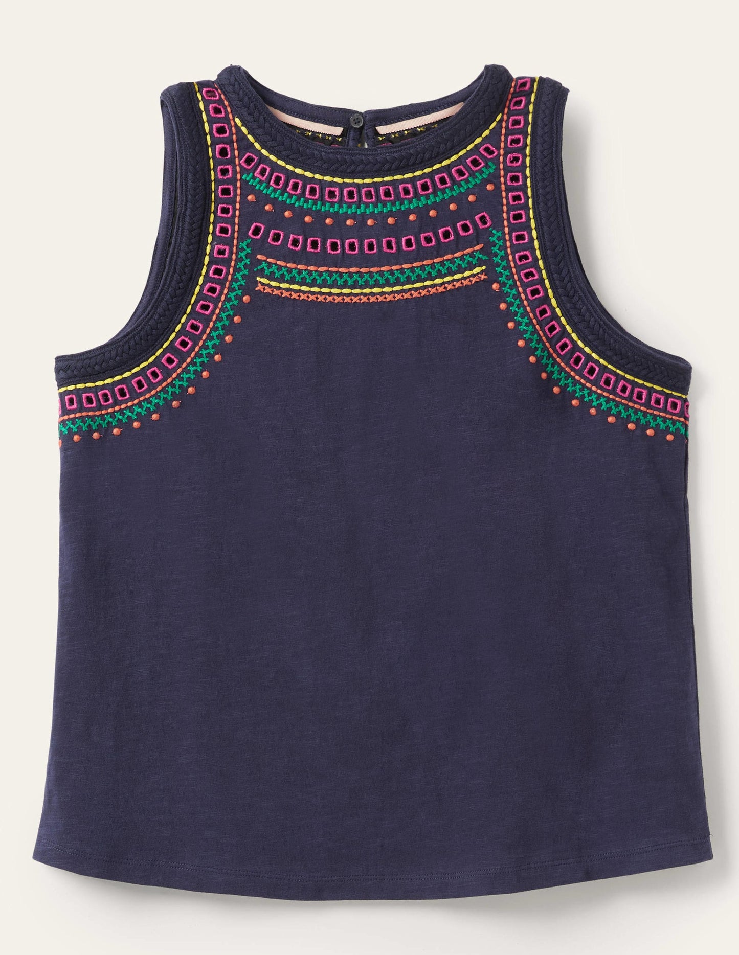 Ärmelloses Oberteil mit Ziernähten-Navy/Bunt, Stickerei