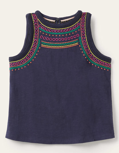 Ärmelloses Oberteil mit Ziernähten-Navy/Bunt, Stickerei-6
