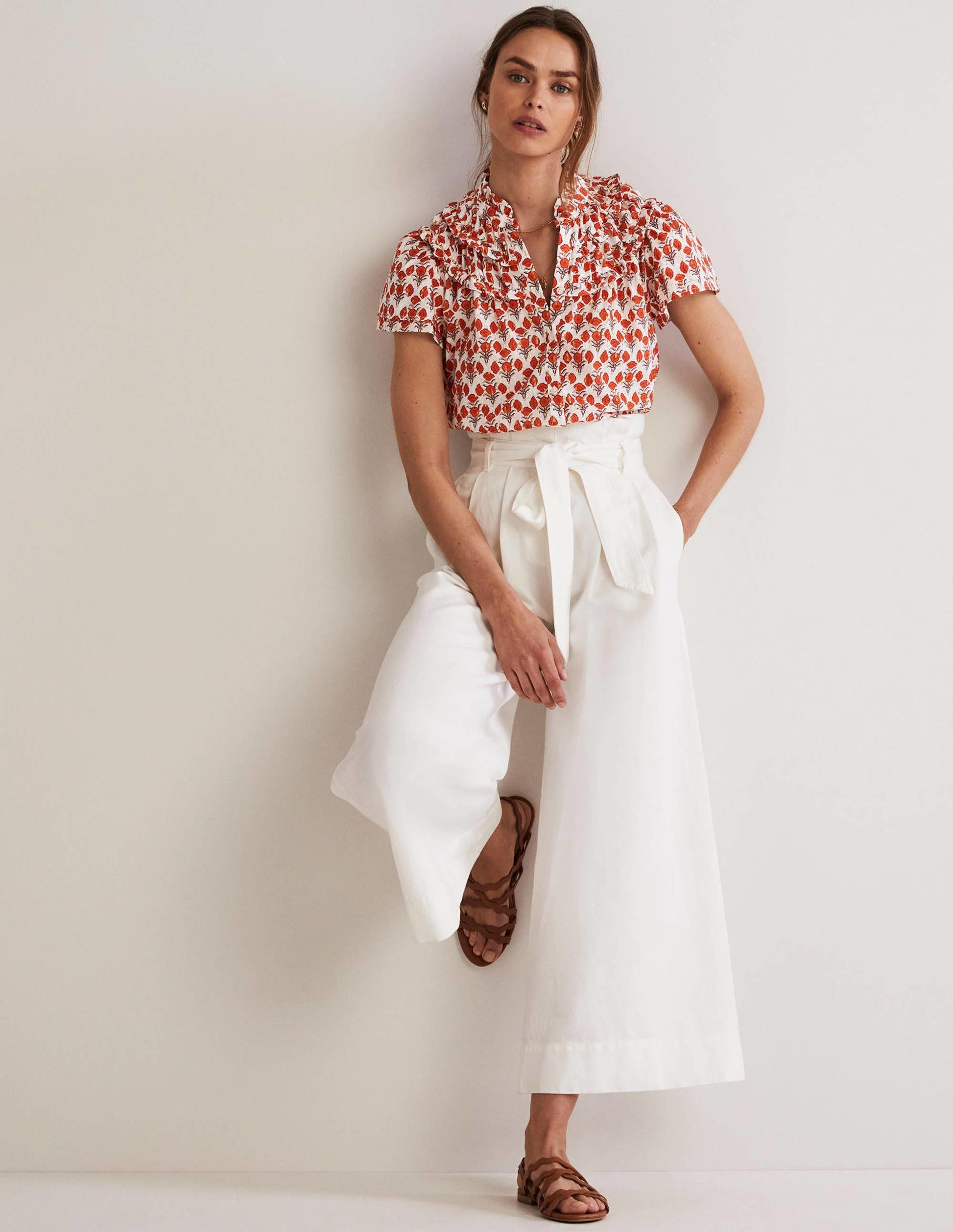 Metallic-Bluse mit Raffungen-Chili-Rot, Geometrisches Blumenmuster-6