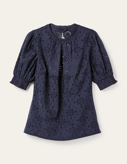 Oberteil mit Lochstickerei-Cut-outs-Marineblau-7