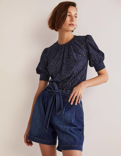 Oberteil mit Lochstickerei-Cut-outs-Marineblau-4