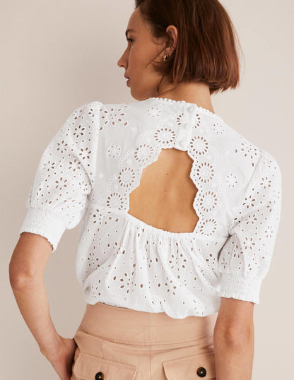 Top en broderie anglaise avec découpes-Blanc