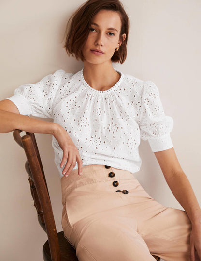 Top en broderie anglaise avec découpes-Blanc