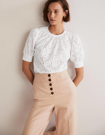 Top en broderie anglaise avec découpes-Blanc